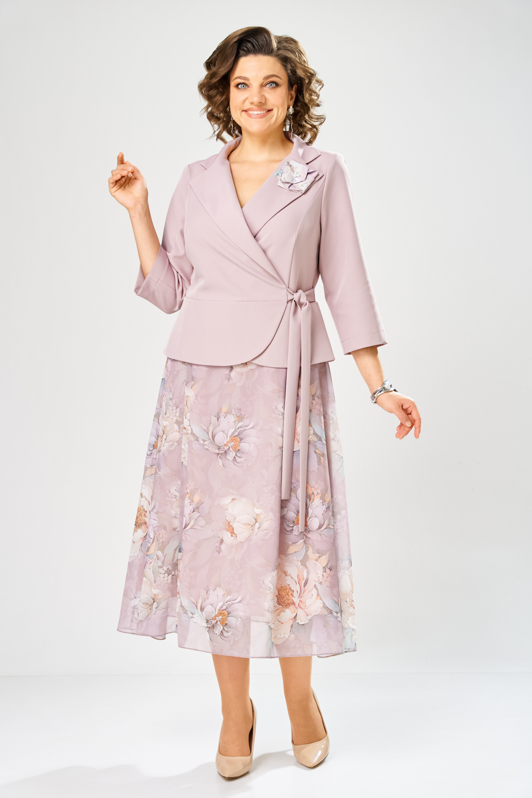 Платье BonnaImage 922-1/15 пудровый пионы - фото 1