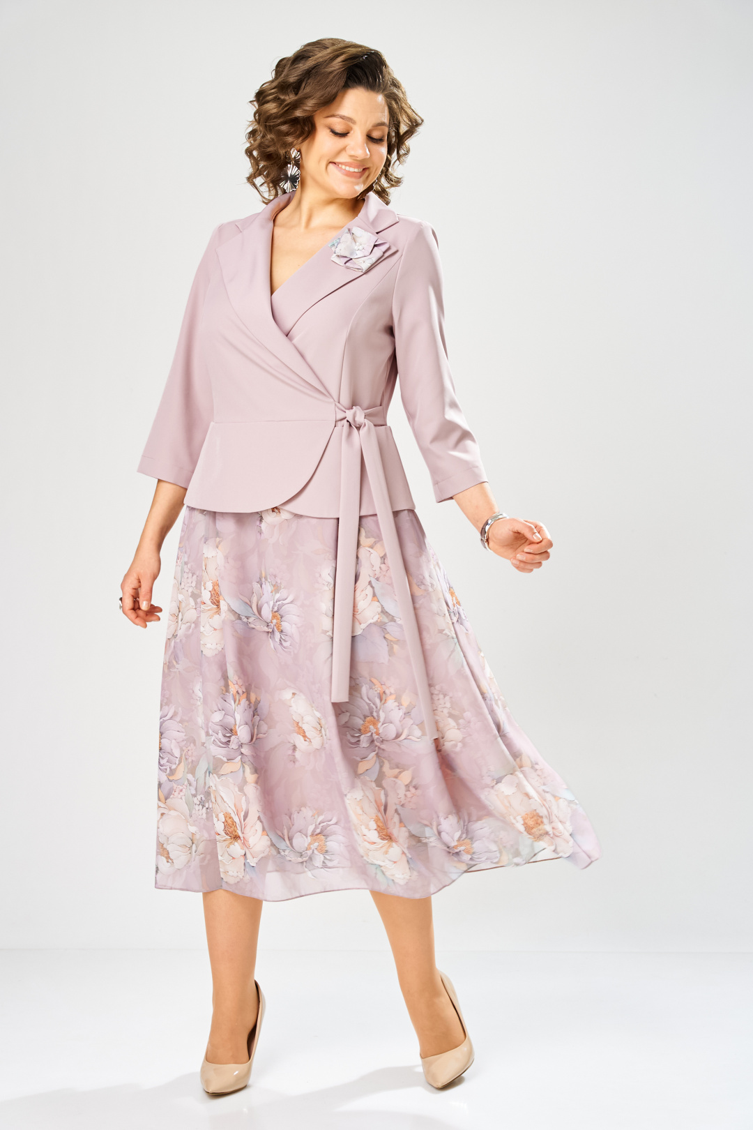 Платье BonnaImage 922-1/15 пудровый пионы - фото 3