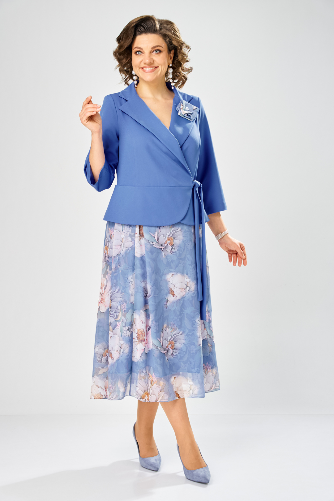 Платье BonnaImage 922-1/16 голубой пионы - фото 1