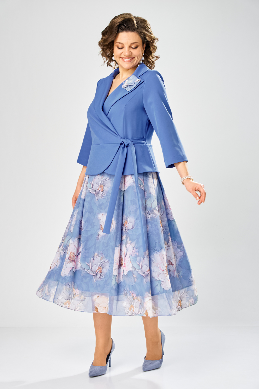 Платье BonnaImage 922-1/16 голубой пионы - фото 3