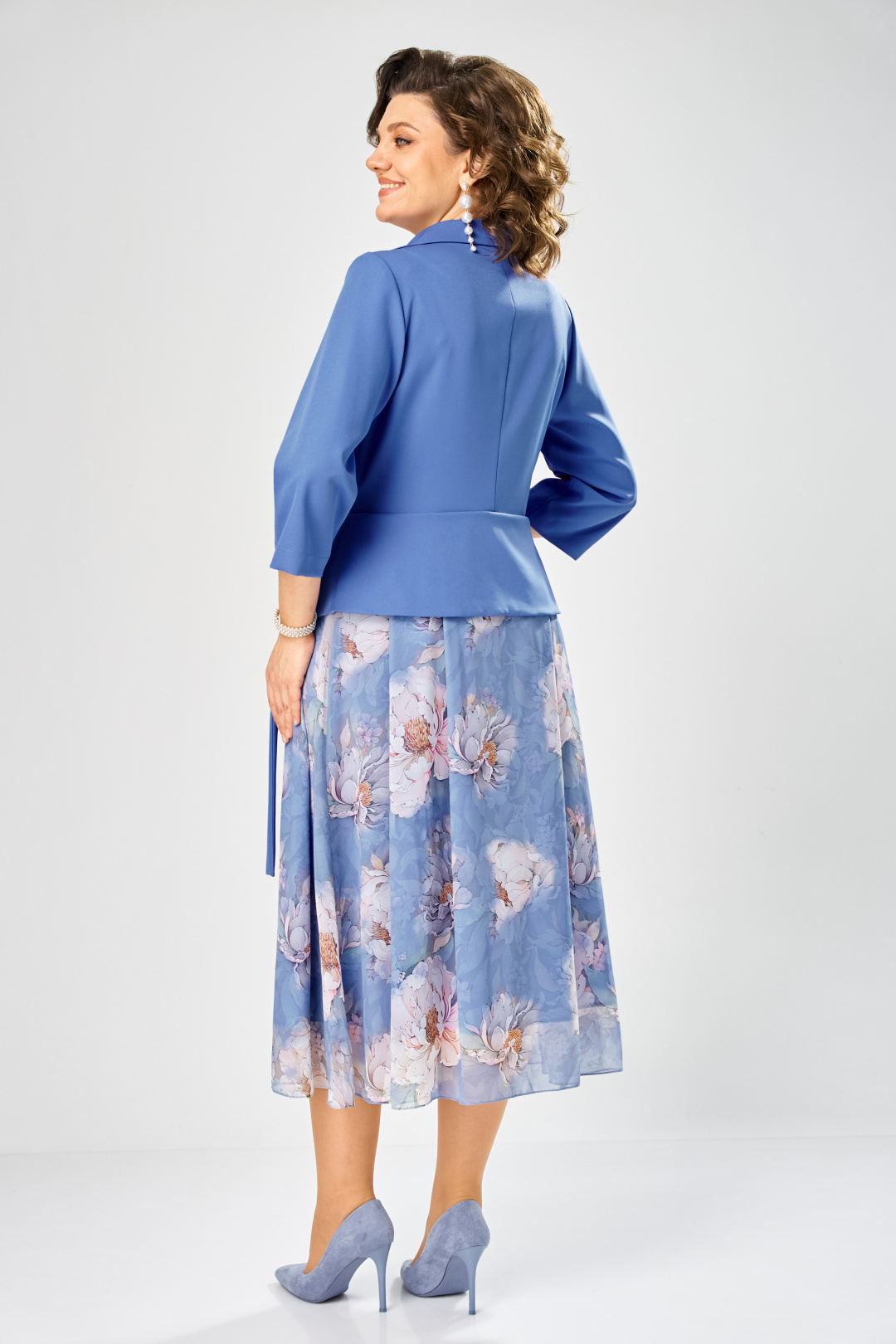 Платье BonnaImage 922-1/16 голубой пионы