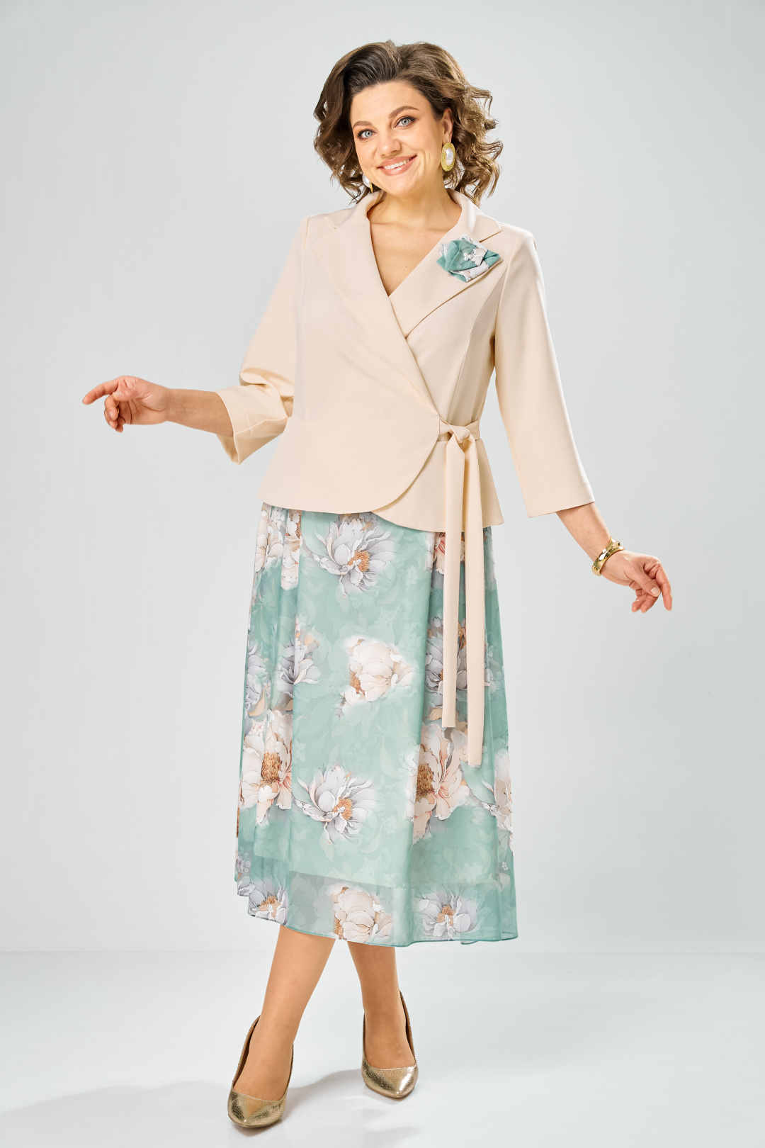 Платье BonnaImage 922-1/6 бежевый - фото 3