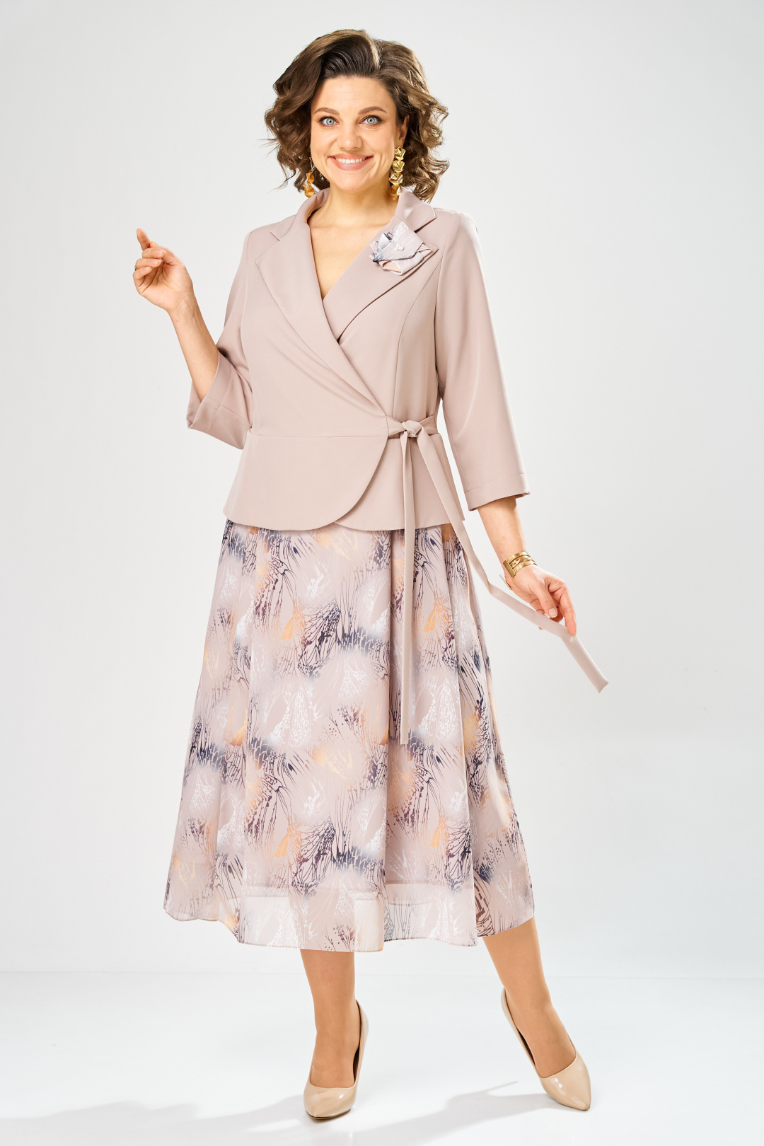 Платье BonnaImage 922-1/7 бежевый ветки - фото 1