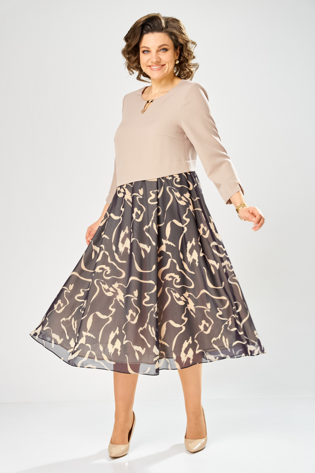 Платье BonnaImage 954-1/3 бежевый - фото 1