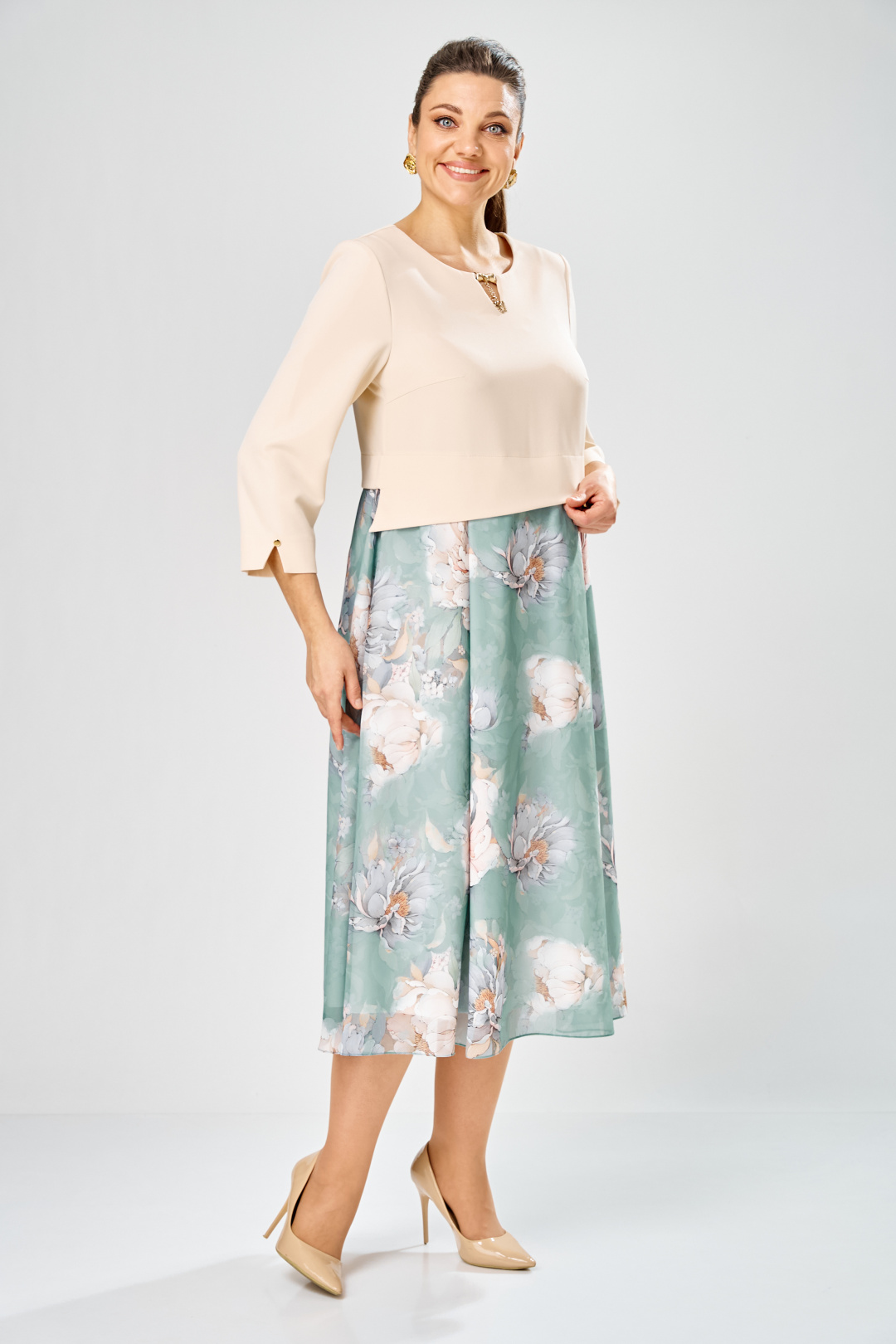 Платье BonnaImage 954-1/4 бежевый - фото 3