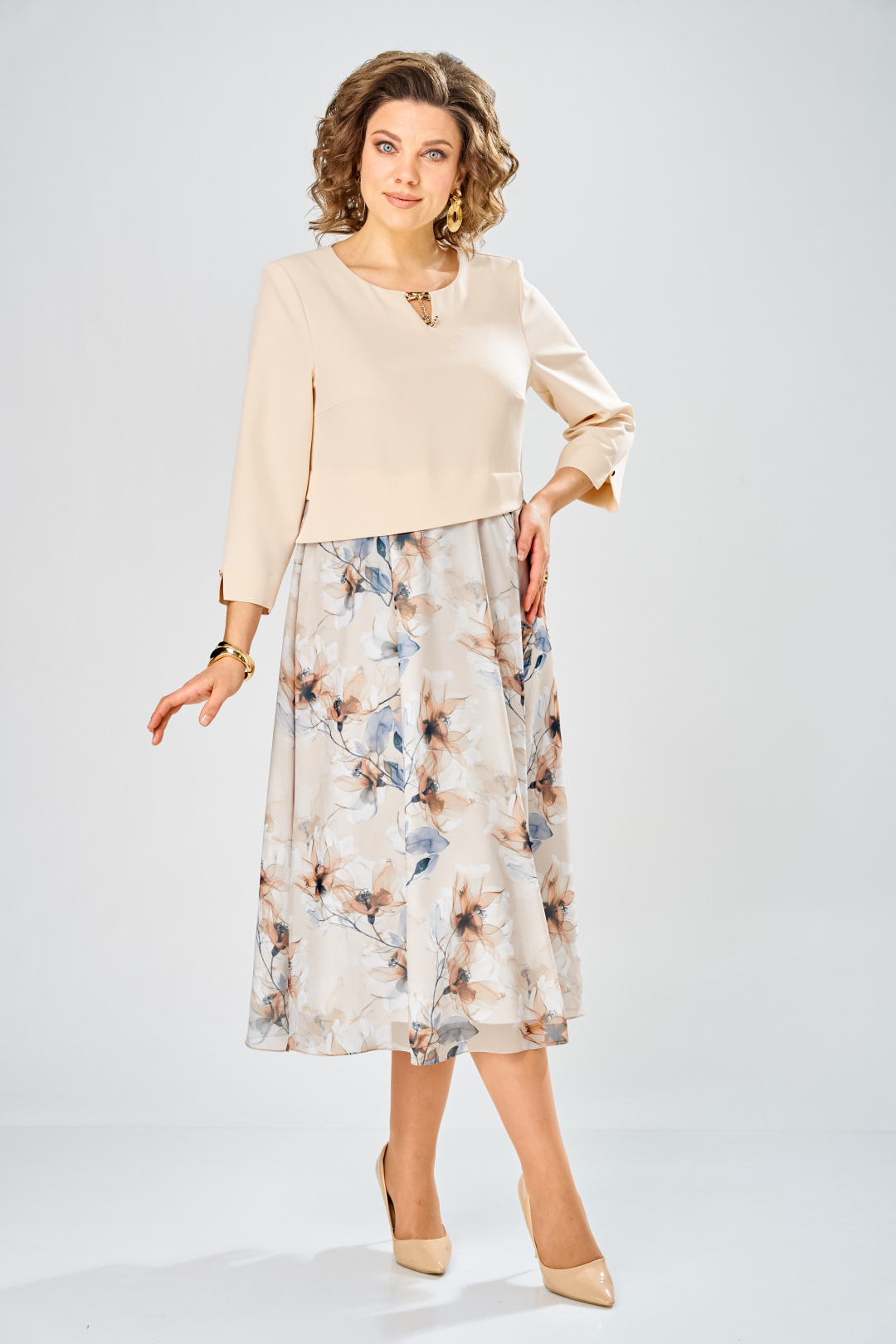 Платье BonnaImage 954-1/5 бежевый - фото 1