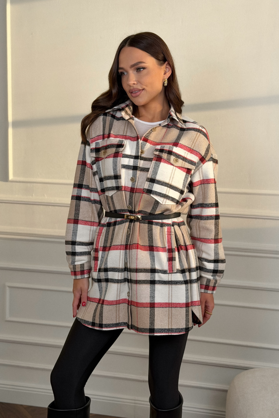 Рубашка DilanaVIP 2127 бежевая клетка - фото 1