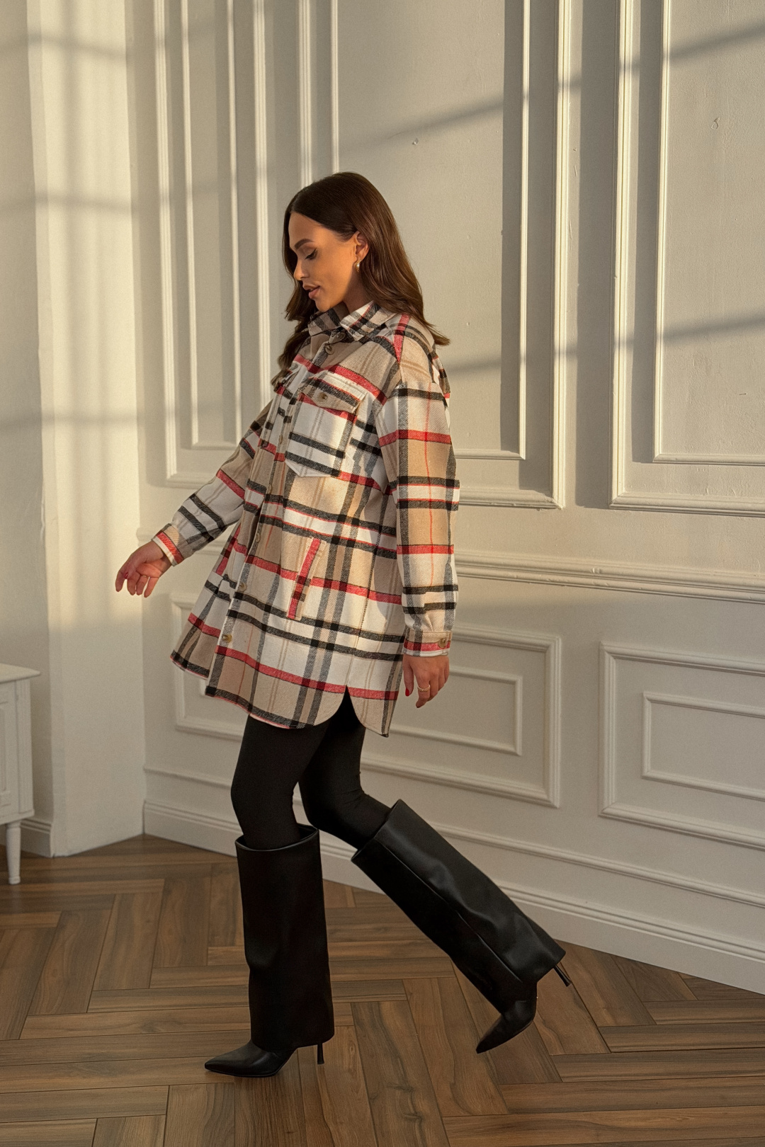 Рубашка DilanaVIP 2127 бежевая клетка - фото 3