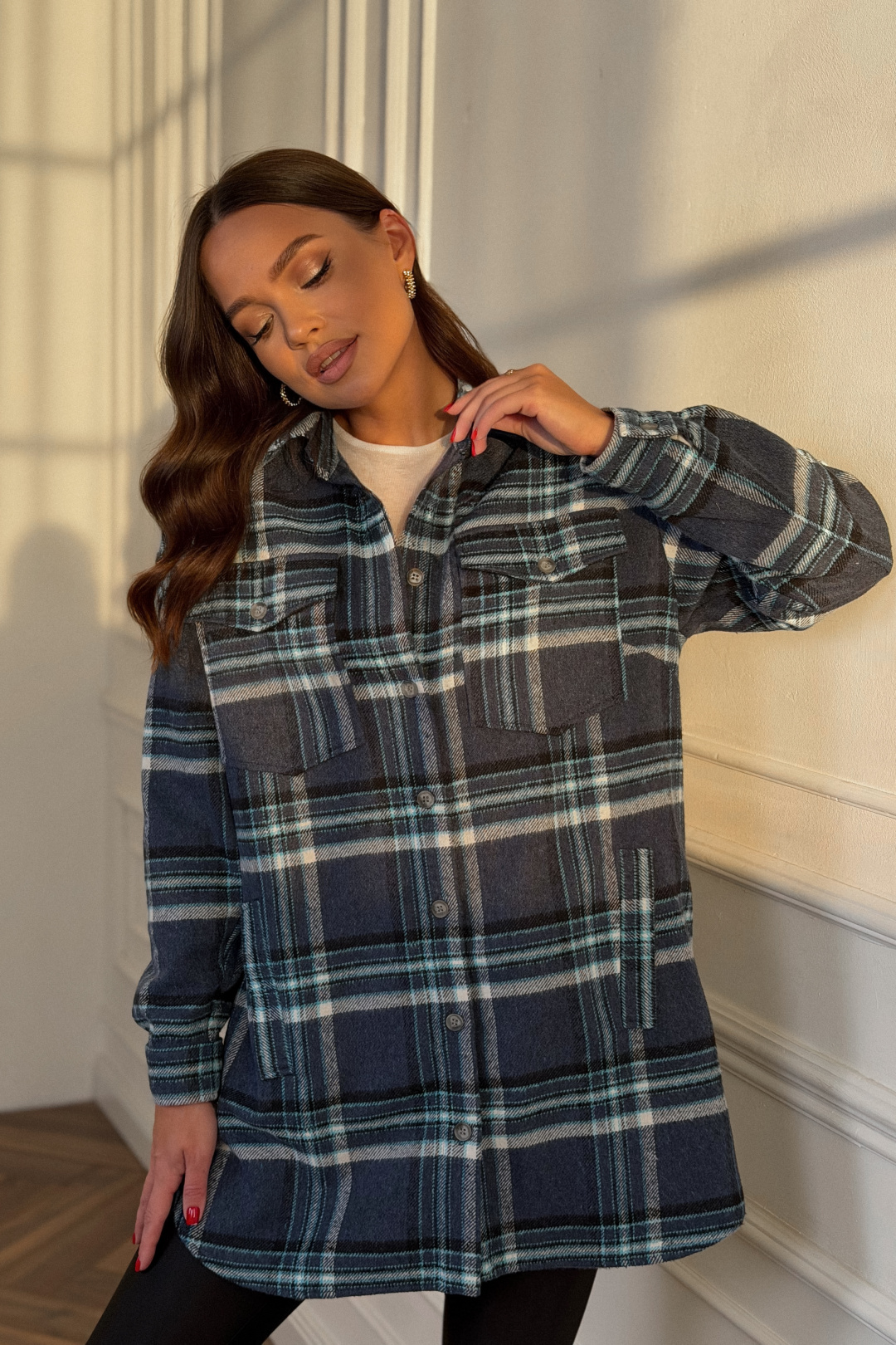 Рубашка DilanaVIP 2127 голубая клетка - фото 6