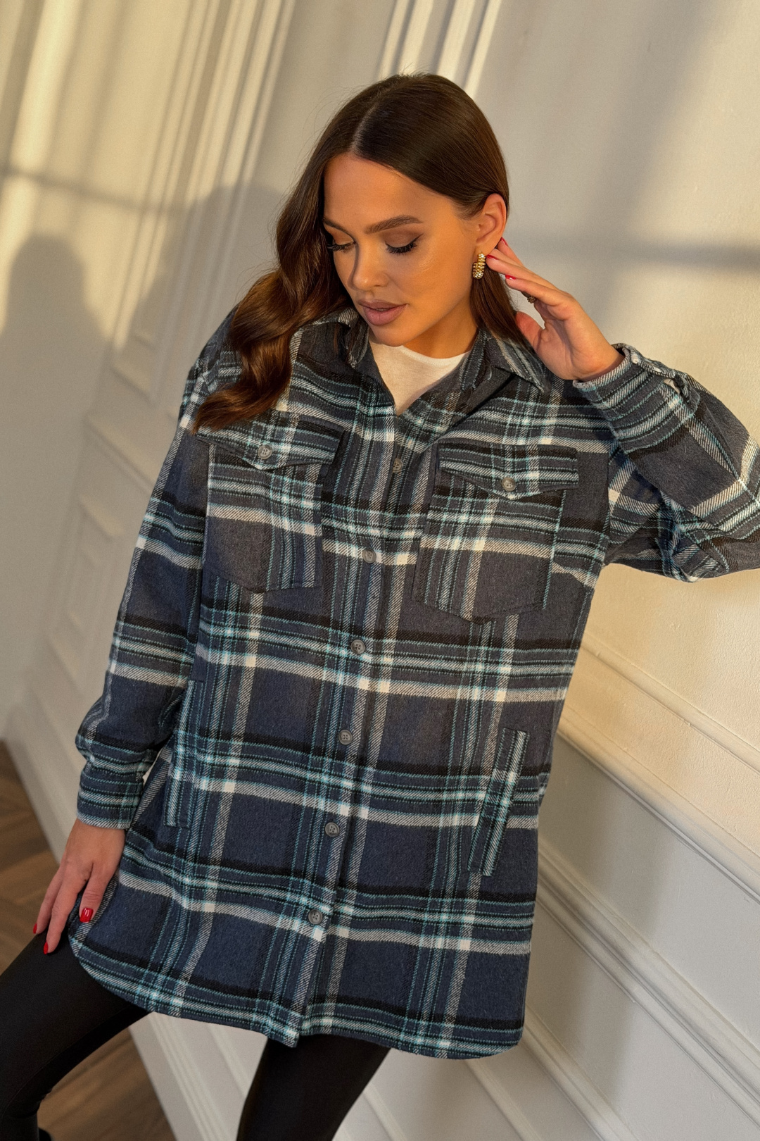 Рубашка DilanaVIP 2127 голубая клетка