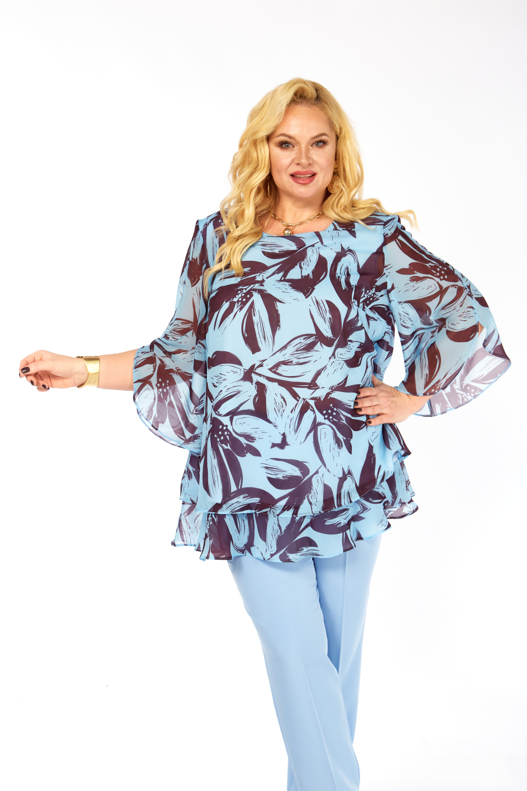 Блузка Элль-стиль 2213/12 а голубой, кофе - фото 4