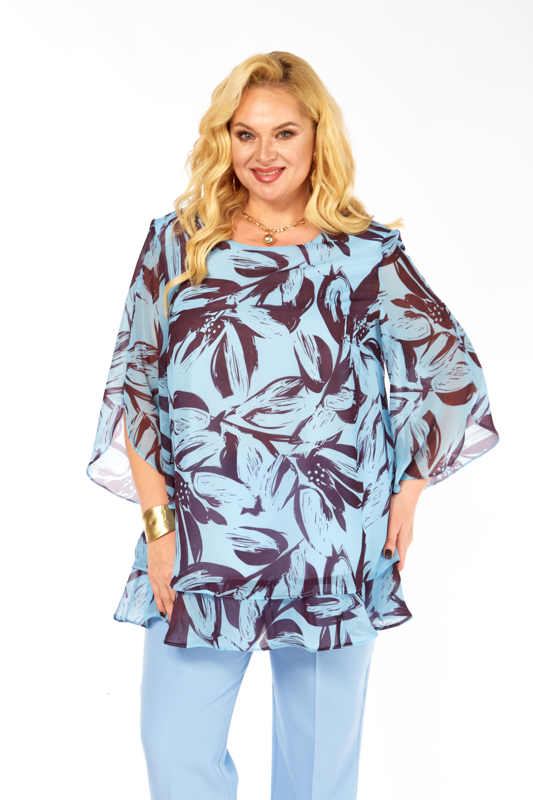 Блузка Элль-стиль 2213/12 а голубой, кофе