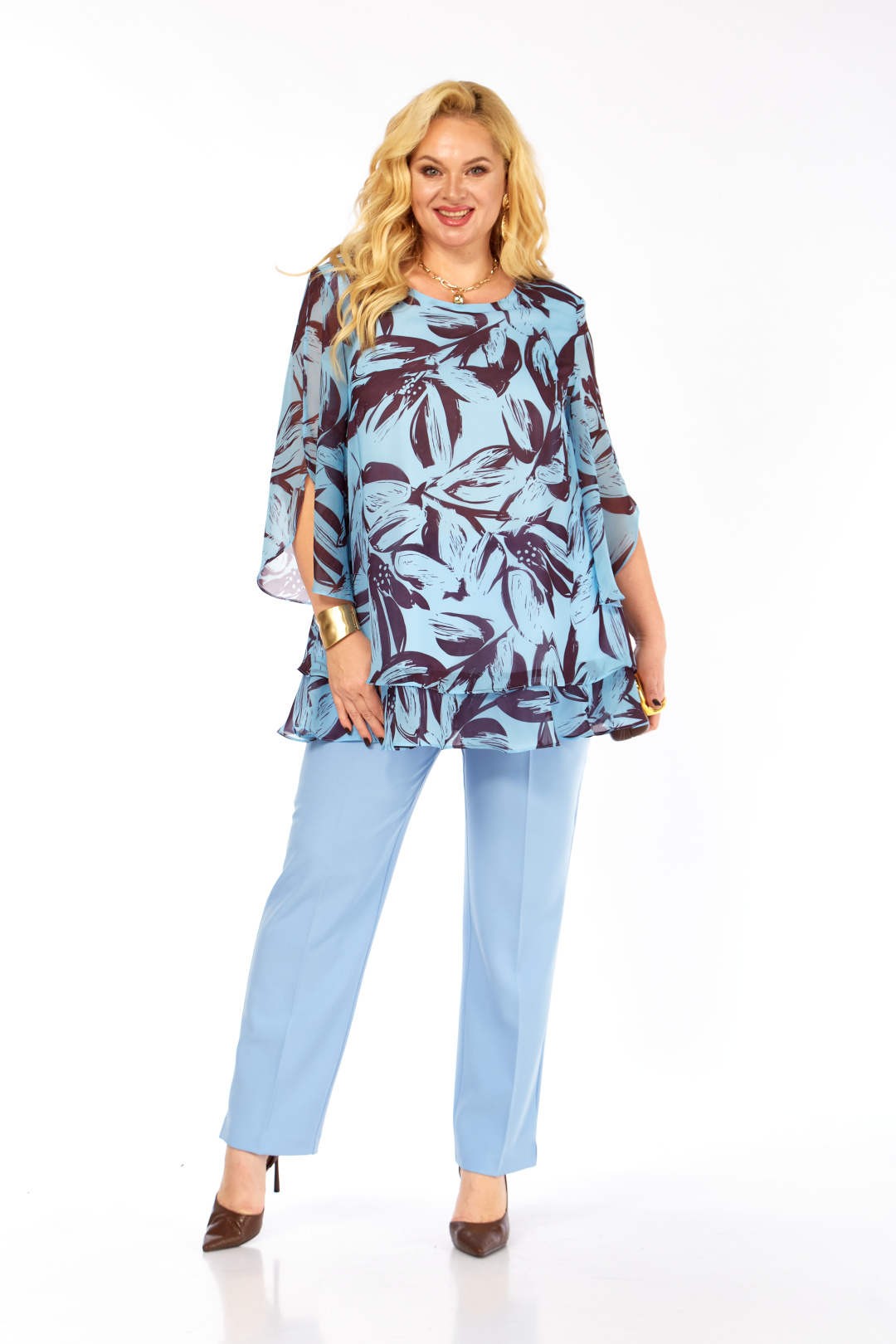 Костюм Элль-стиль 2213/12 голубой, кофе - фото 1