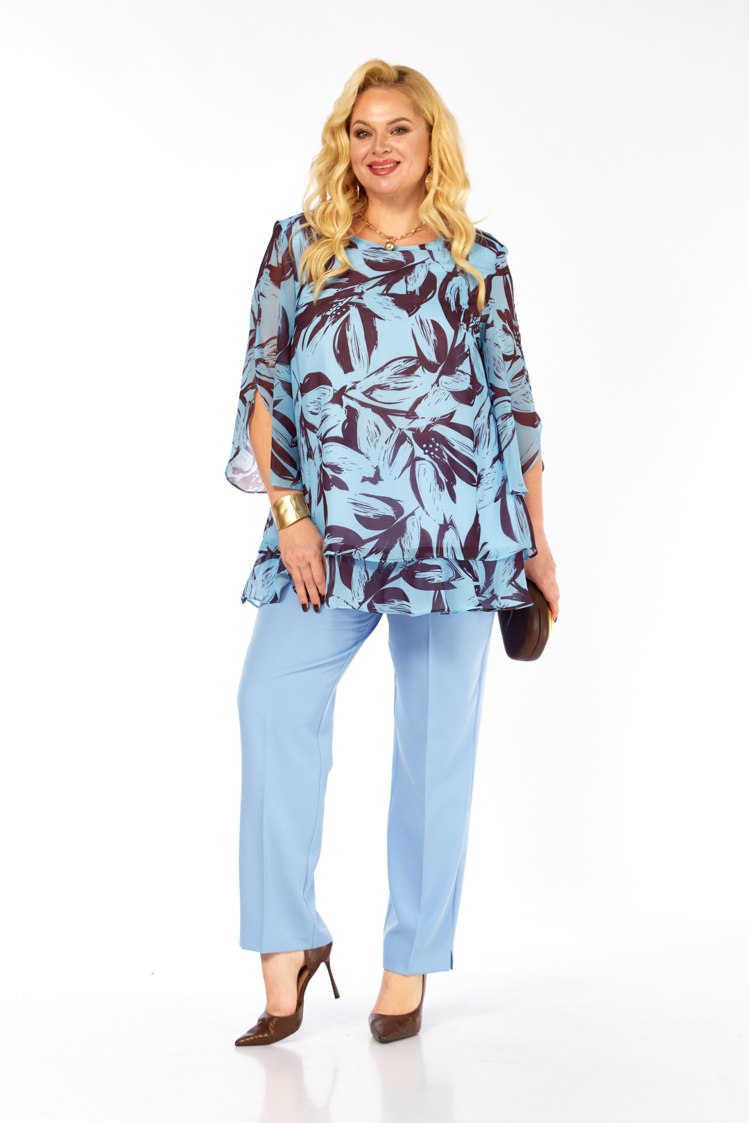 Костюм Элль-стиль 2213/12 голубой, кофе - фото 6