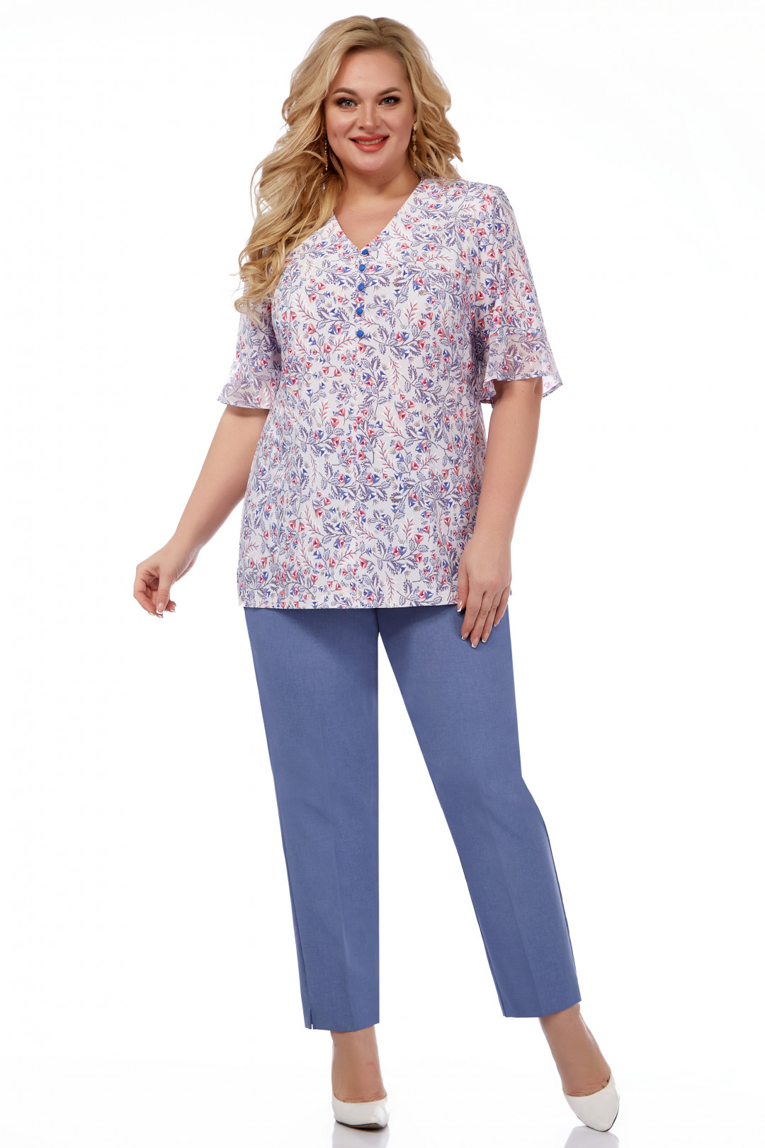 Блузка Элль-стиль 2214а белый, мультиколор принт - фото 2