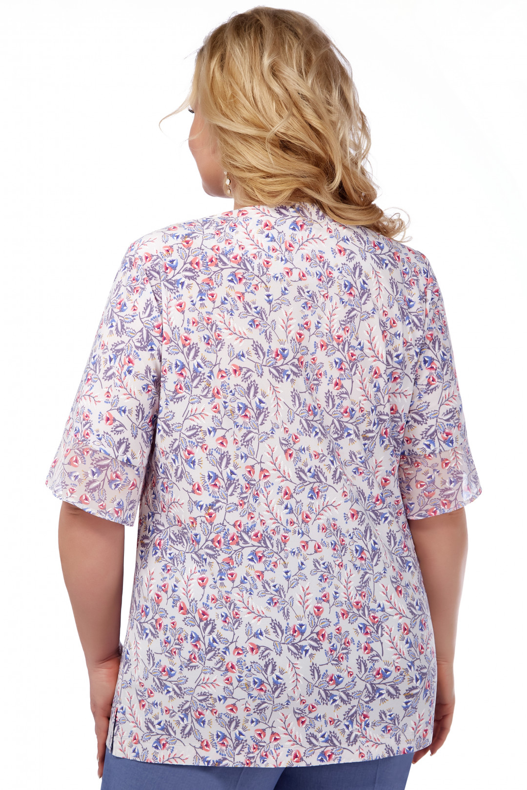 Блузка Элль-стиль 2214а белый, мультиколор принт - фото 3