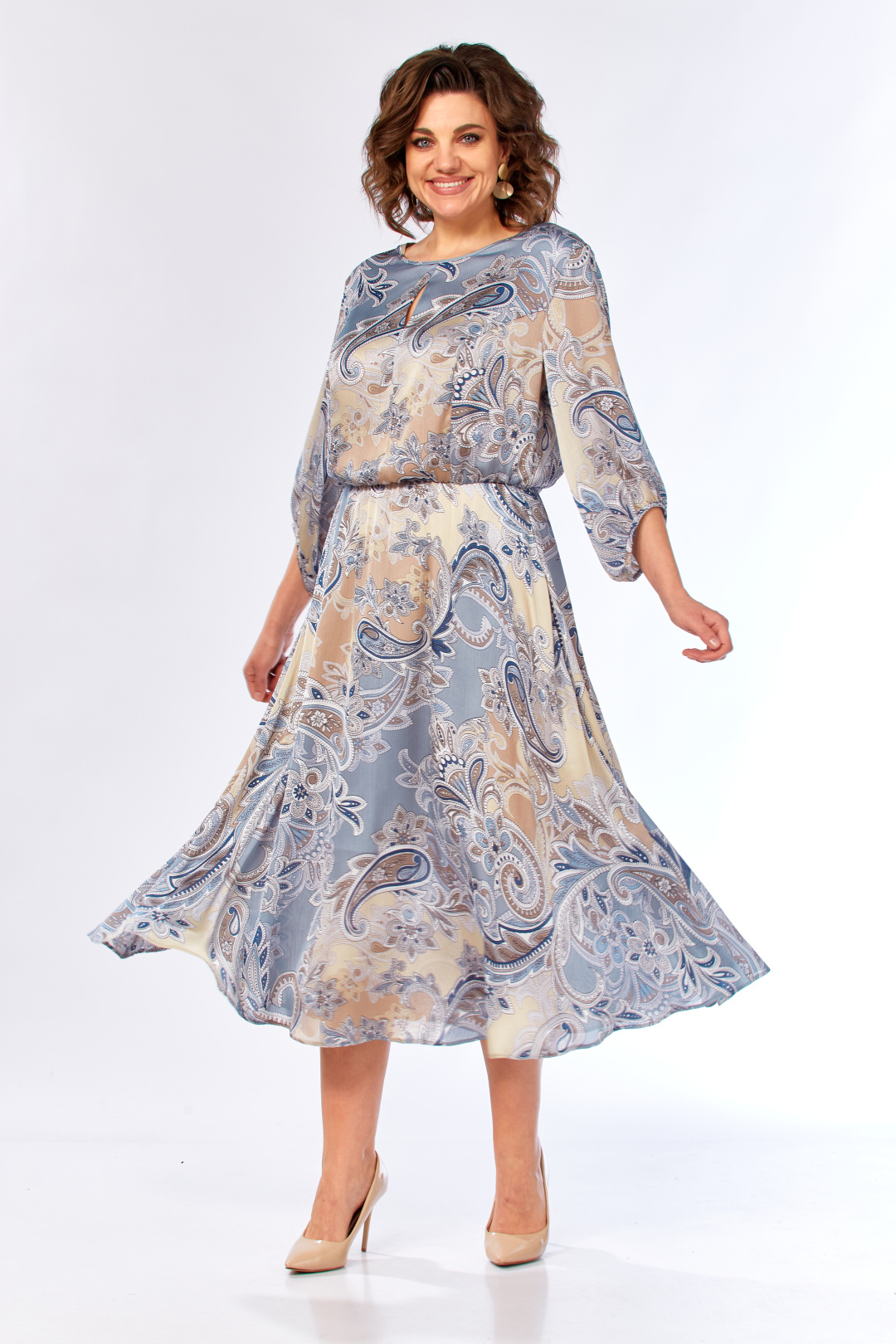 Платье Элль-стиль 2457/1 бежево-голубое - фото 1