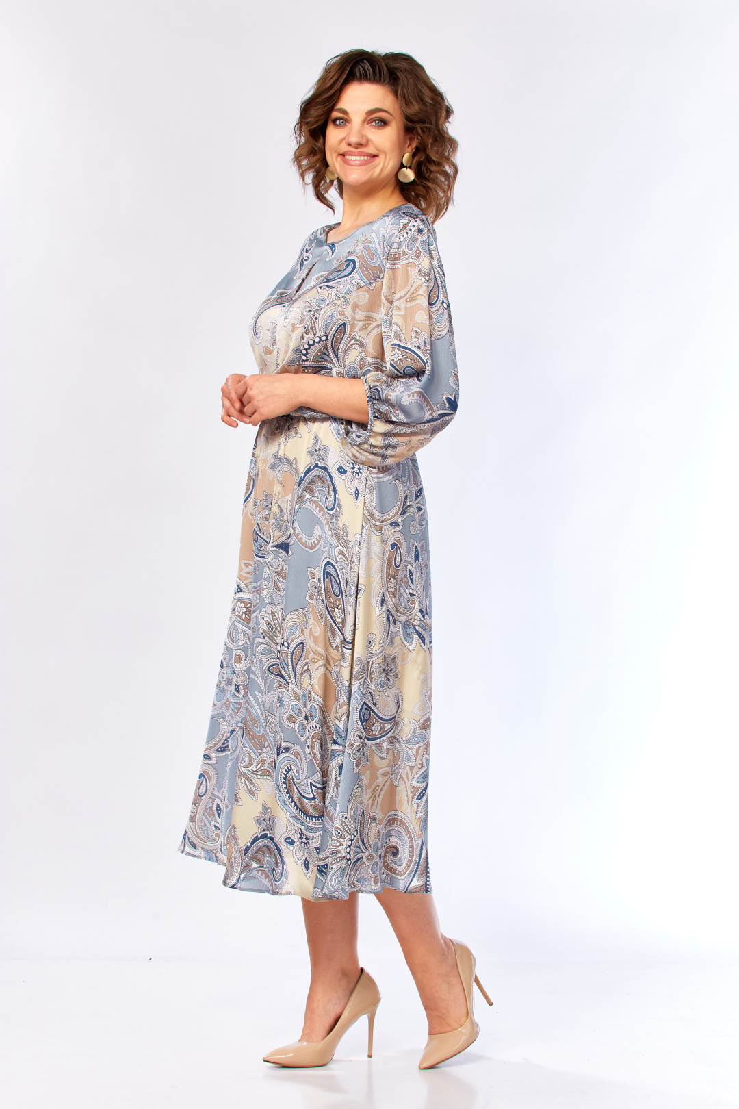 Платье Элль-стиль 2457/1 бежево-голубое - фото 2