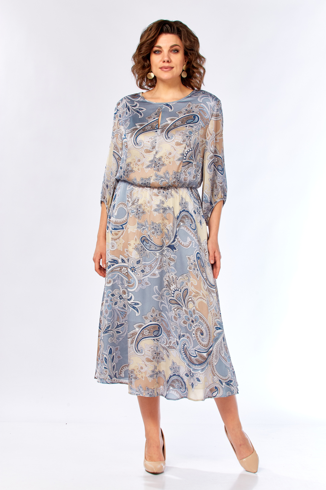 Платье Элль-стиль 2457/1 бежево-голубое - фото 3
