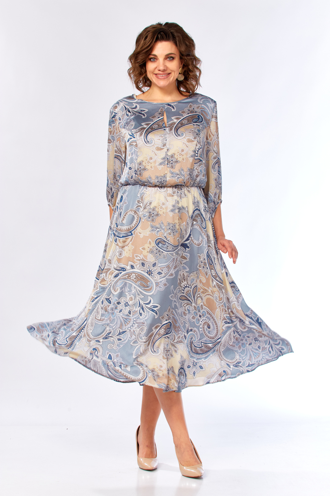 Платье Элль-стиль 2457/1 бежево-голубое - фото 5