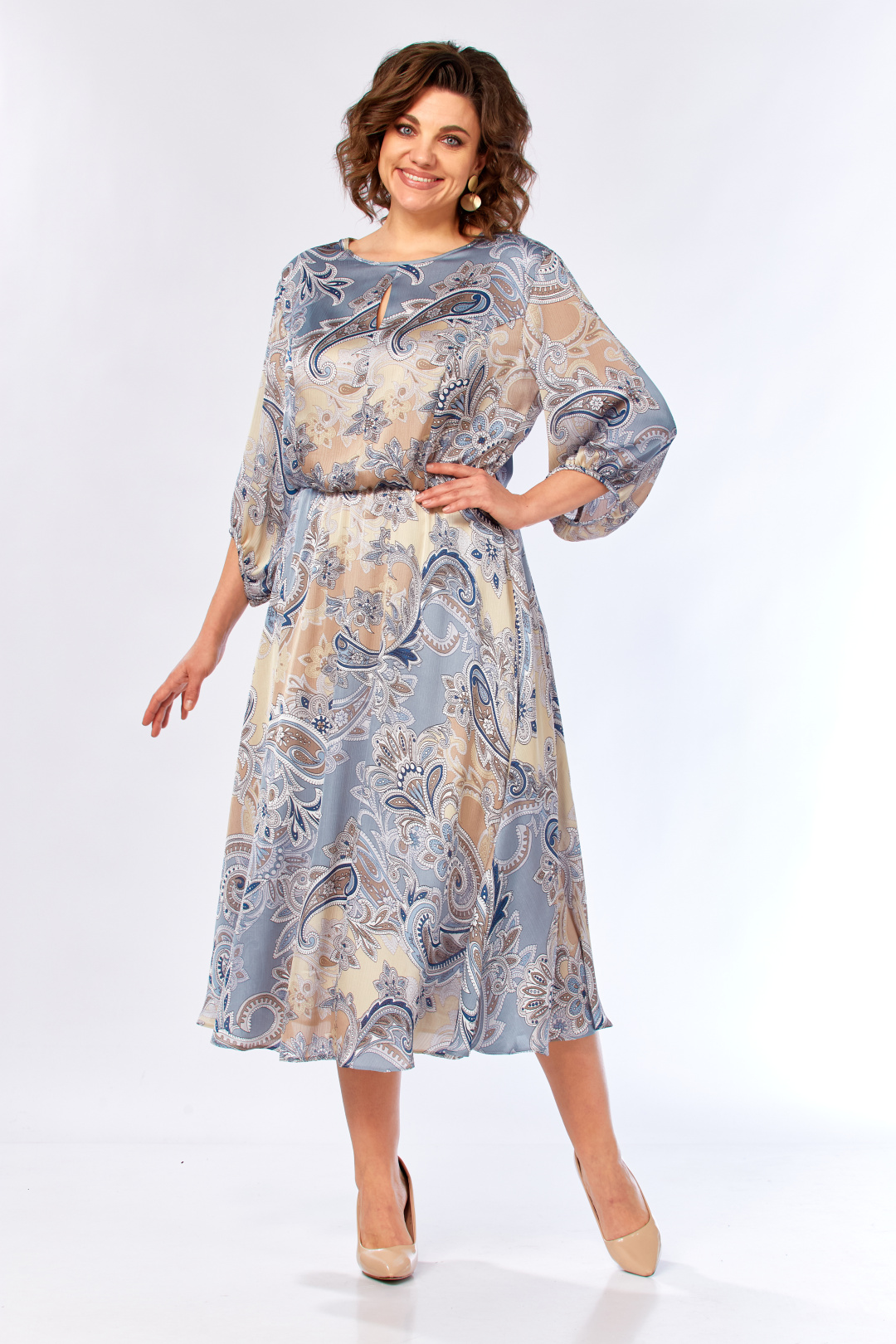 Платье Элль-стиль 2457/1 бежево-голубое - фото 6