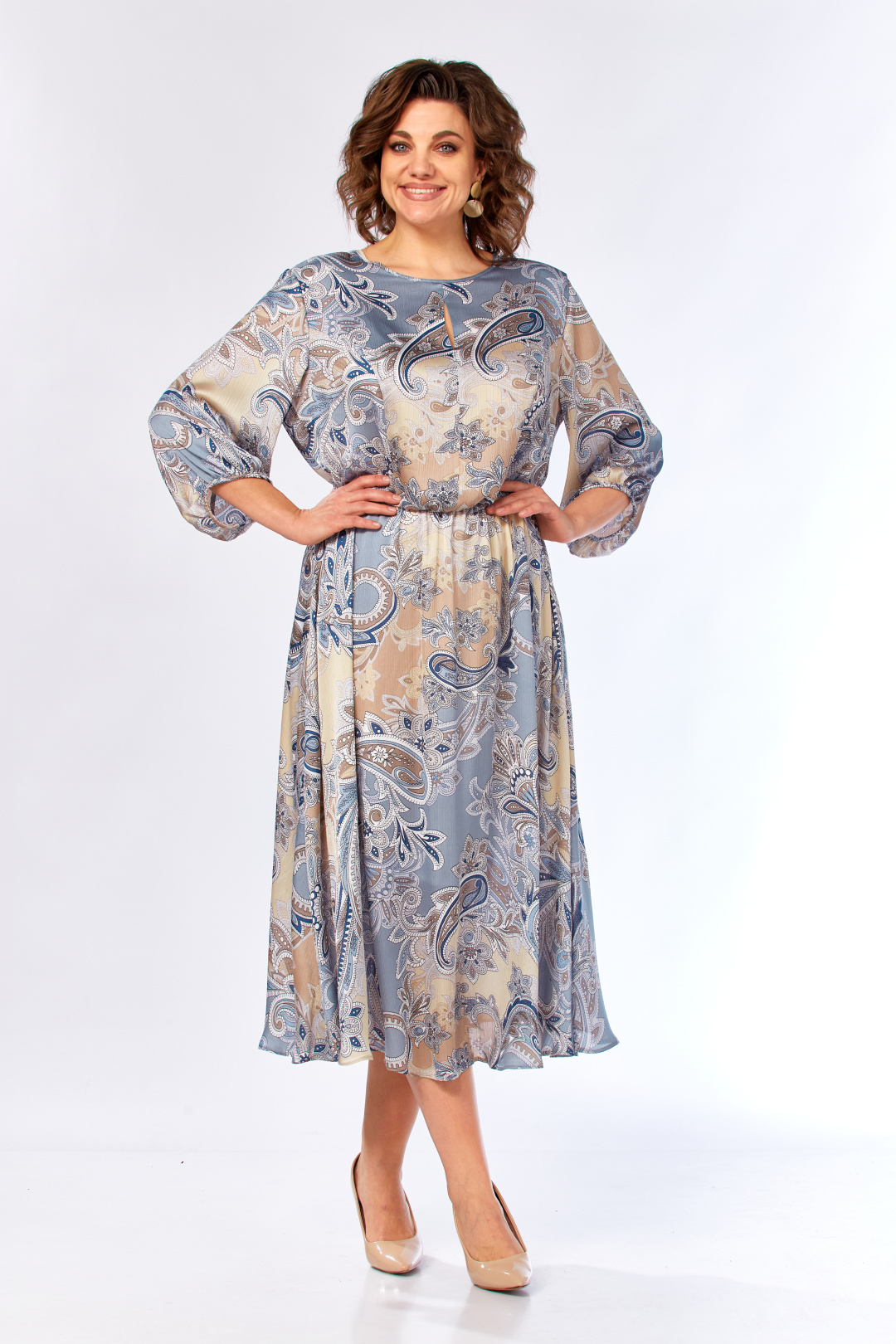 Платье Элль-стиль 2457/1 бежево-голубое