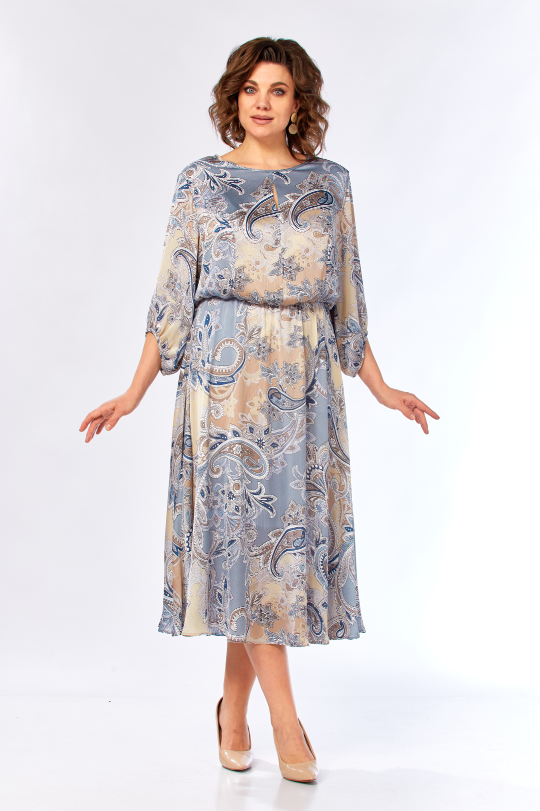 Платье Элль-стиль 2457/1 бежево-голубое