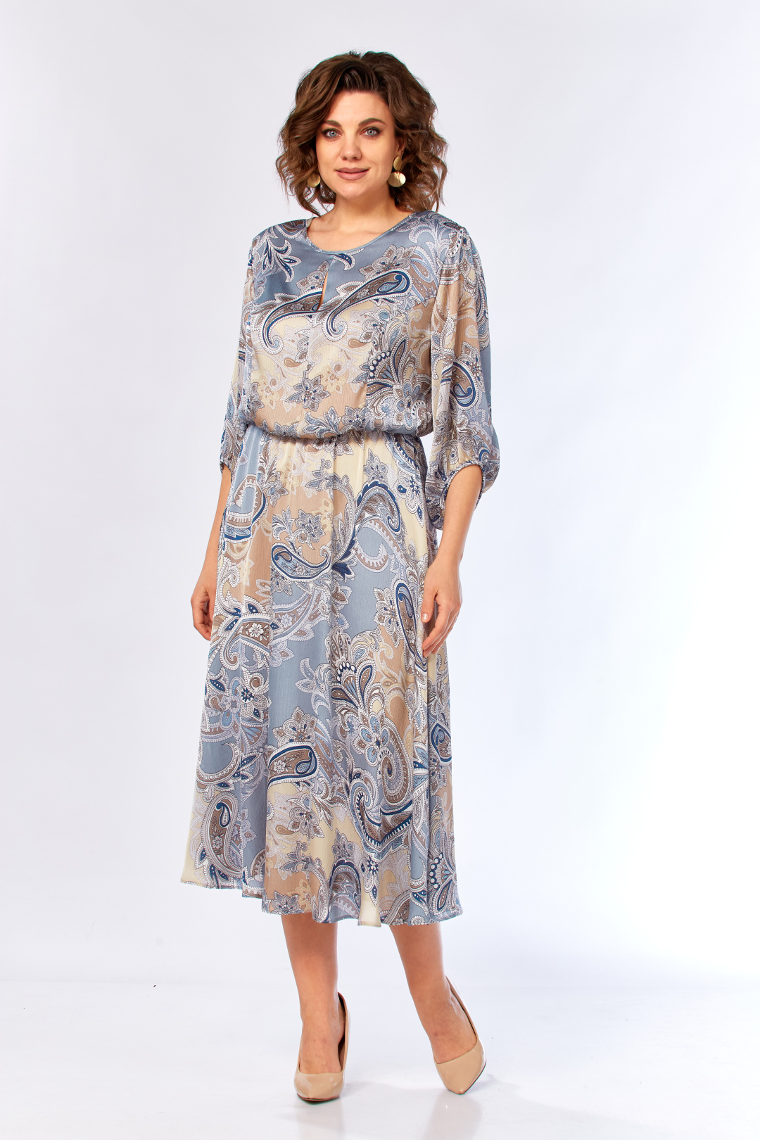 Платье Элль-стиль 2457/1 бежево-голубое