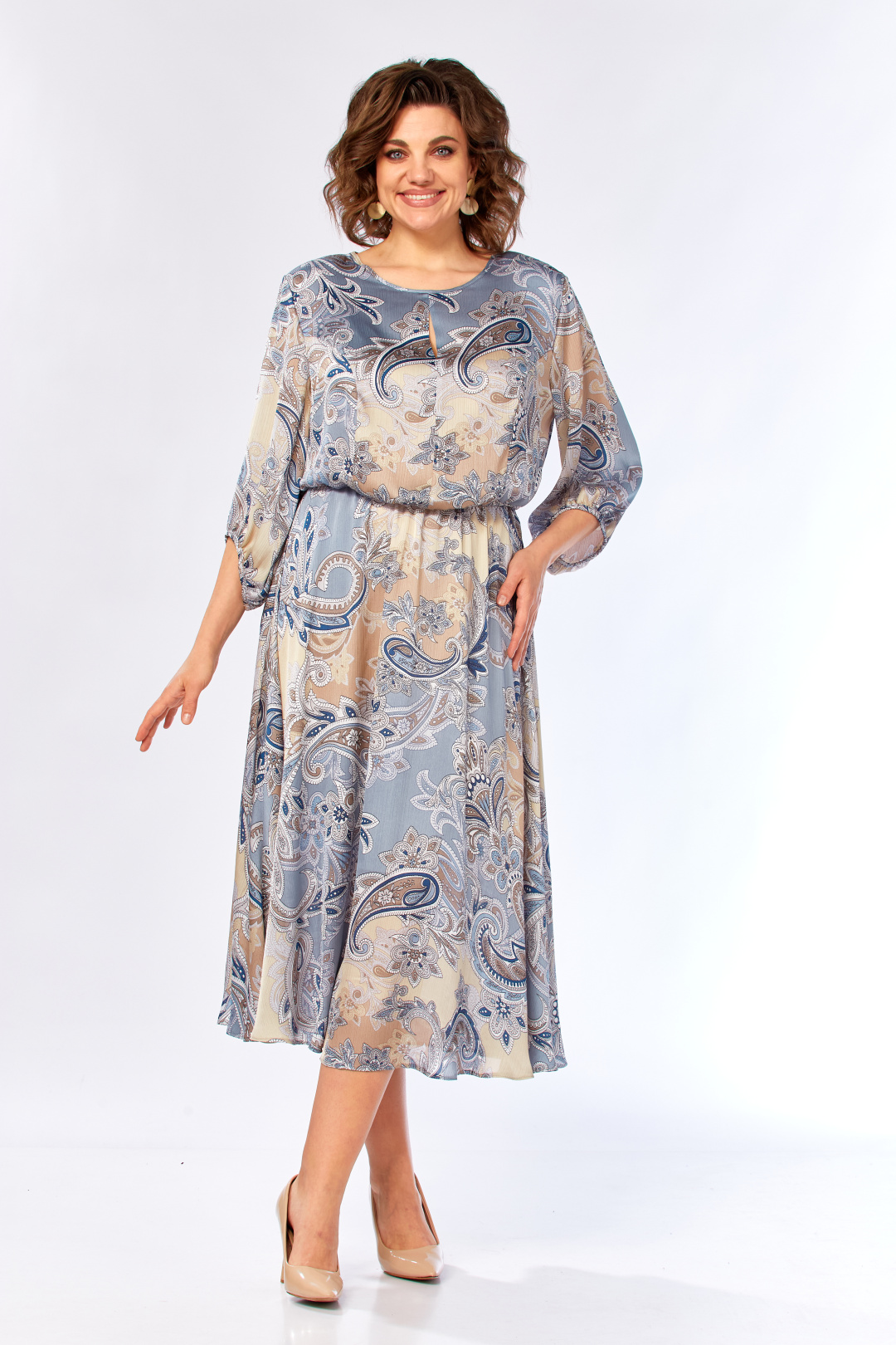 Платье Элль-стиль 2457/1 бежево-голубое