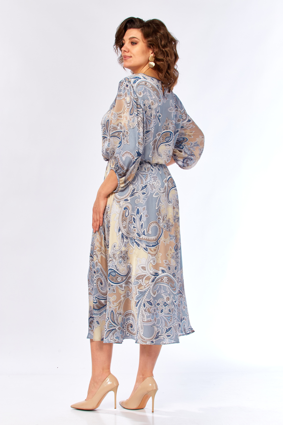 Платье Элль-стиль 2457/1 бежево-голубое