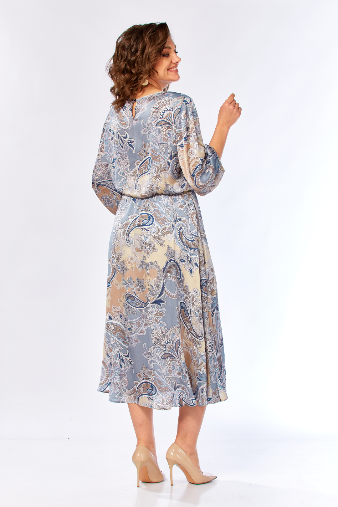 Платье Элль-стиль 2457/1 бежево-голубое