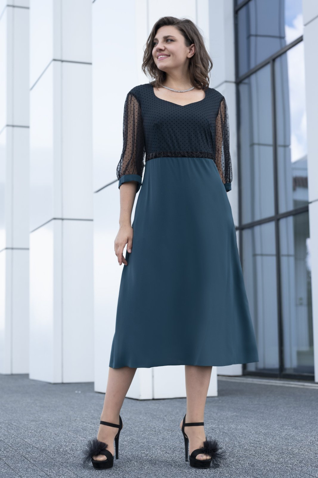 Платье Erika 1285 черный + бирюза - фото 1