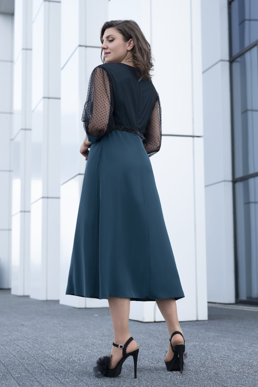 Платье Erika 1285 черный + бирюза - фото 2