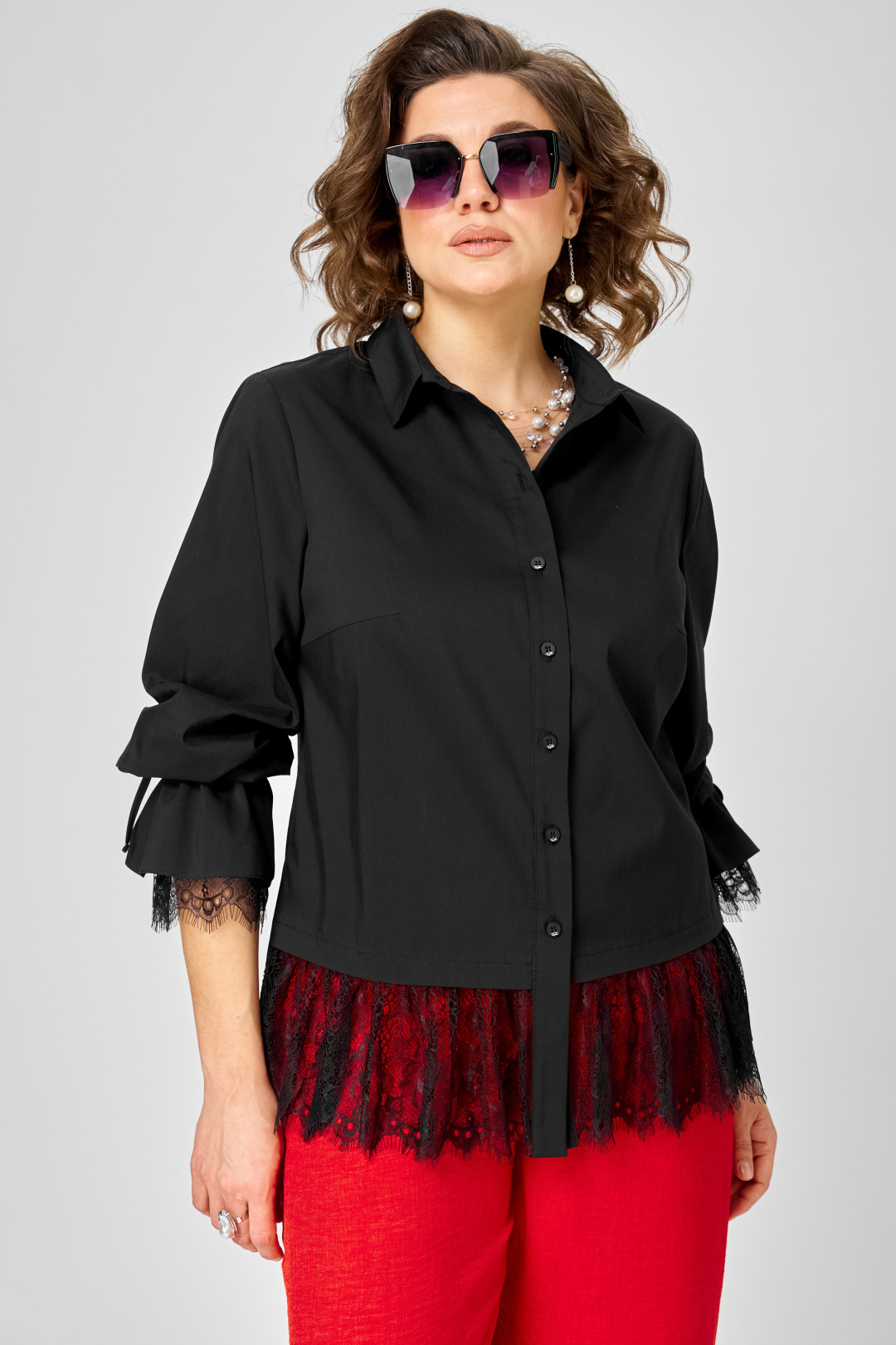 Блуза EVA GRANT 5002 черный с кружевом - фото 1