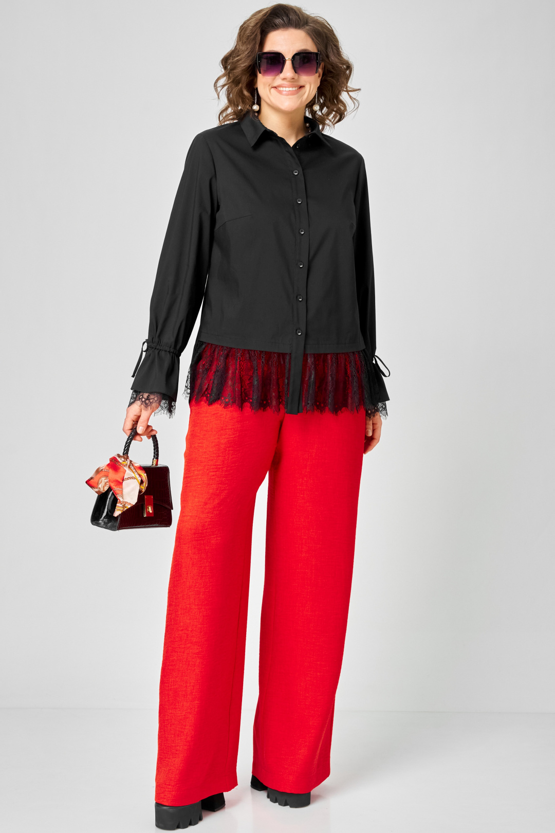 Блуза EVA GRANT 5002 черный с кружевом - фото 2