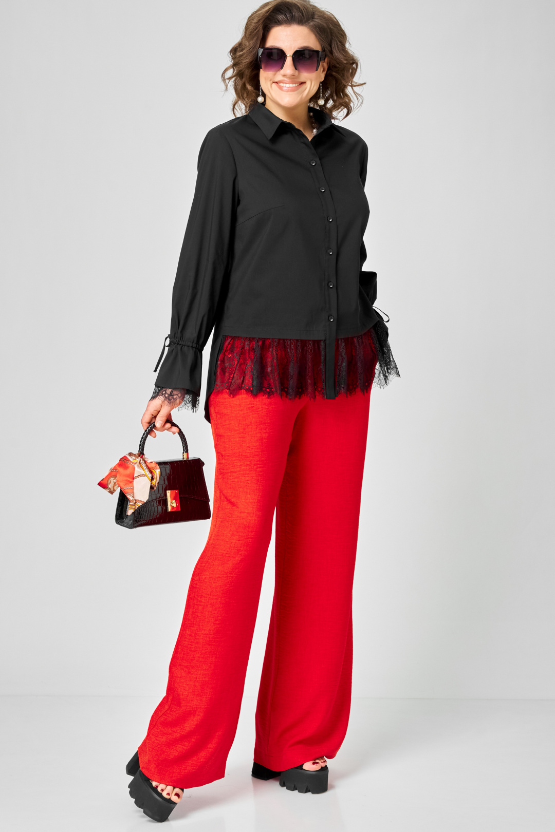 Блуза EVA GRANT 5002 черный с кружевом - фото 4