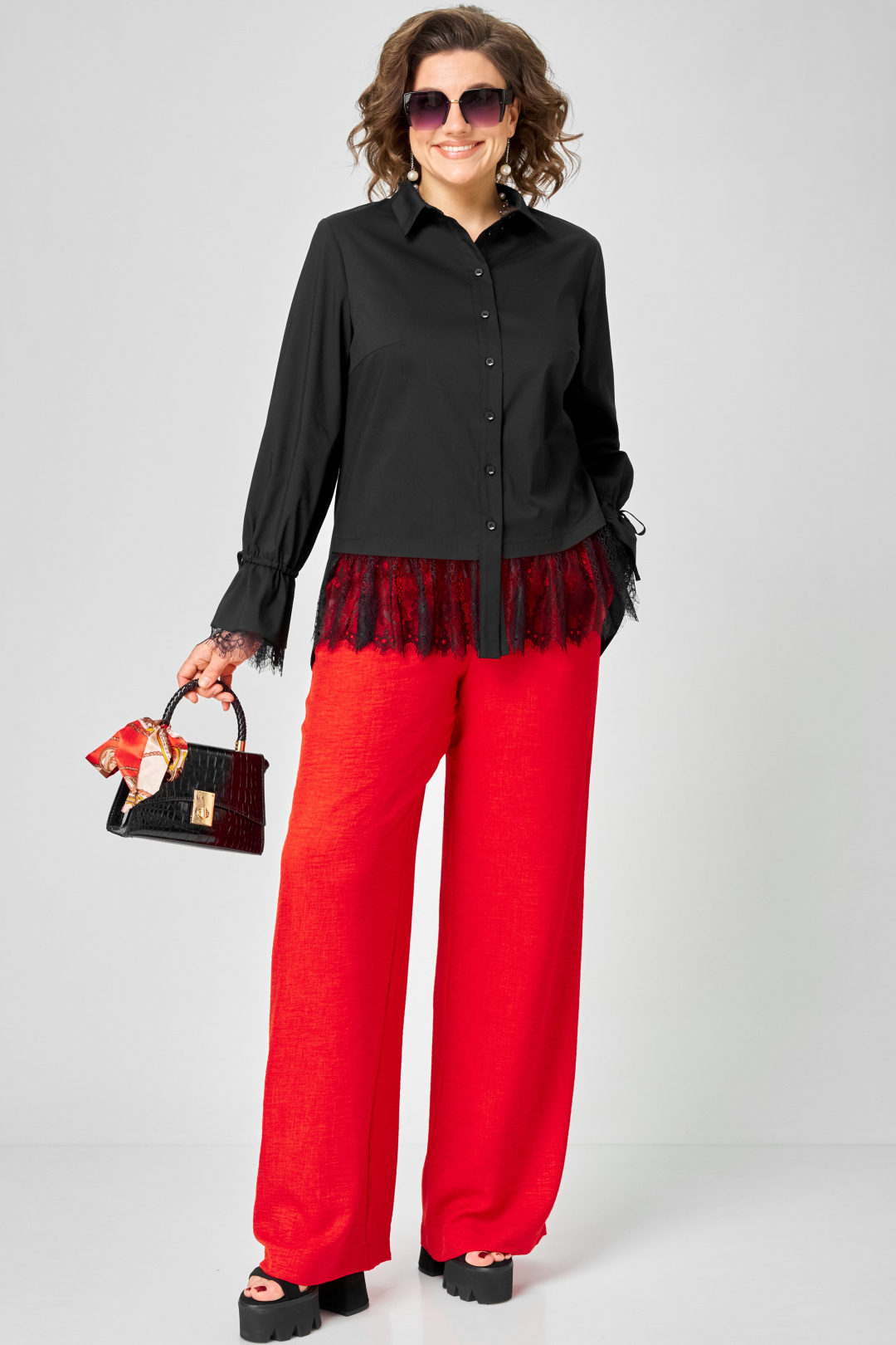 Блуза EVA GRANT 5002 черный с кружевом - фото 5