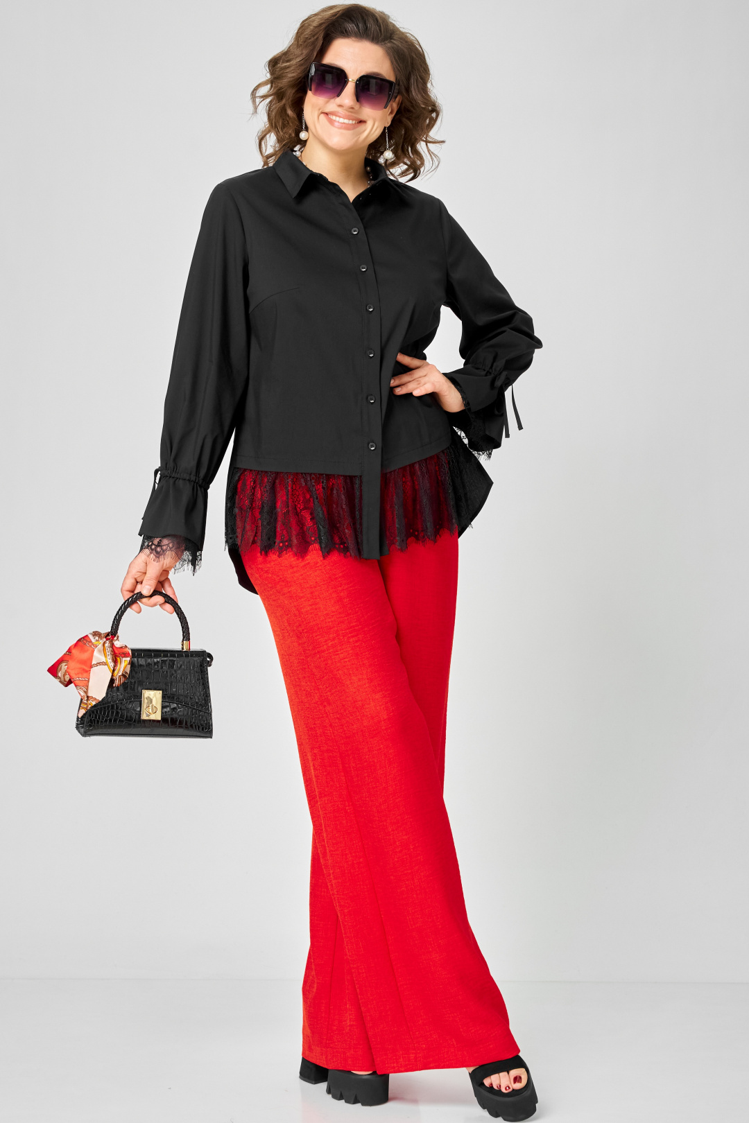 Блуза EVA GRANT 5002 черный с кружевом - фото 6