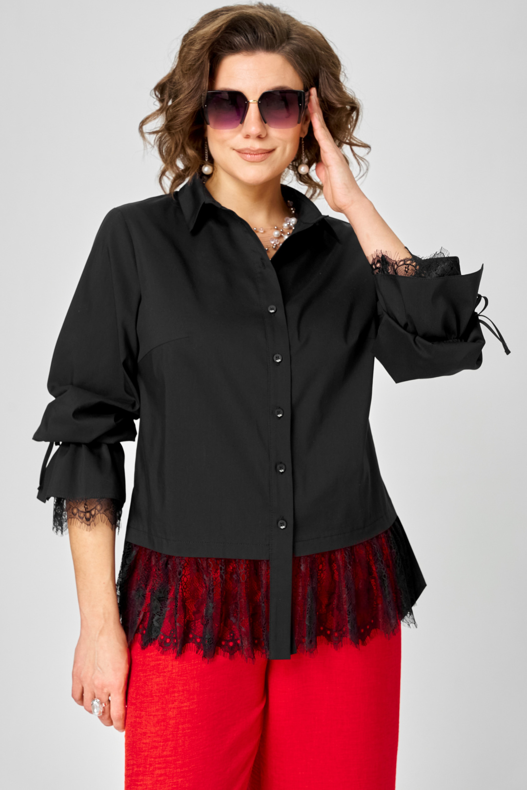 Блуза EVA GRANT 5002 черный с кружевом