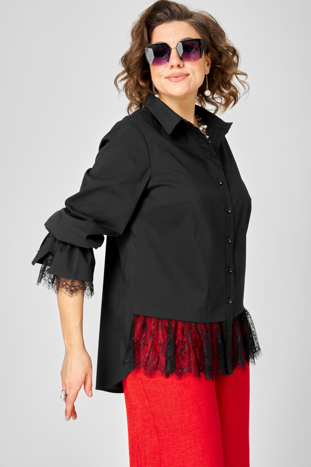 Блуза EVA GRANT 5002 черный с кружевом