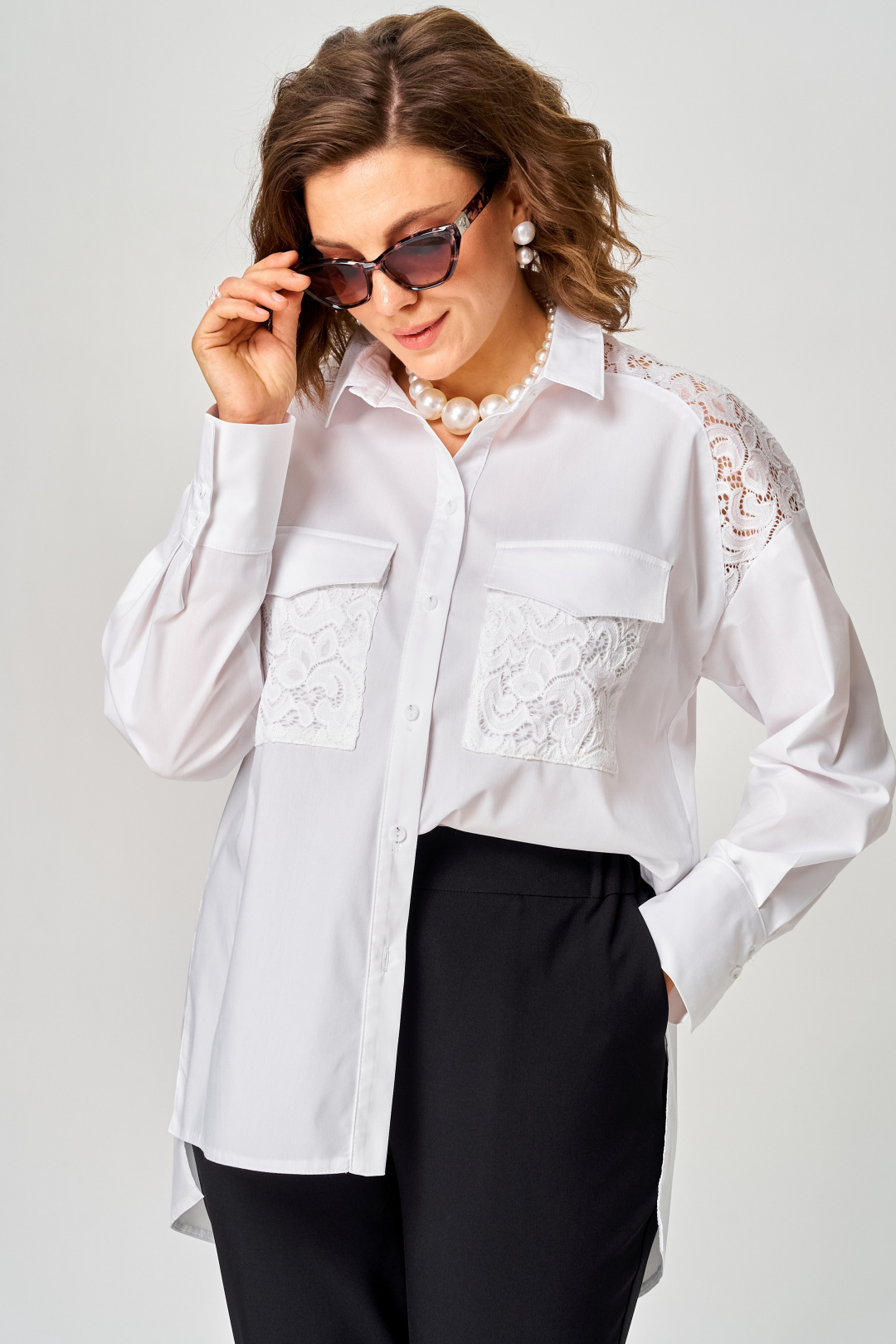 Блузка EVA GRANT 7167-1 белый с кружевом