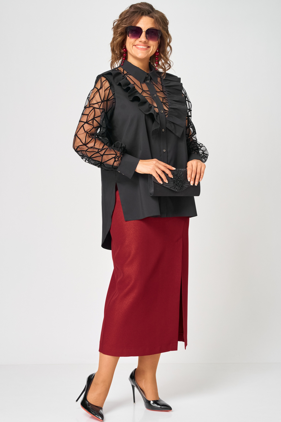 Блузка EVA GRANT 7174-1В черный - фото 2