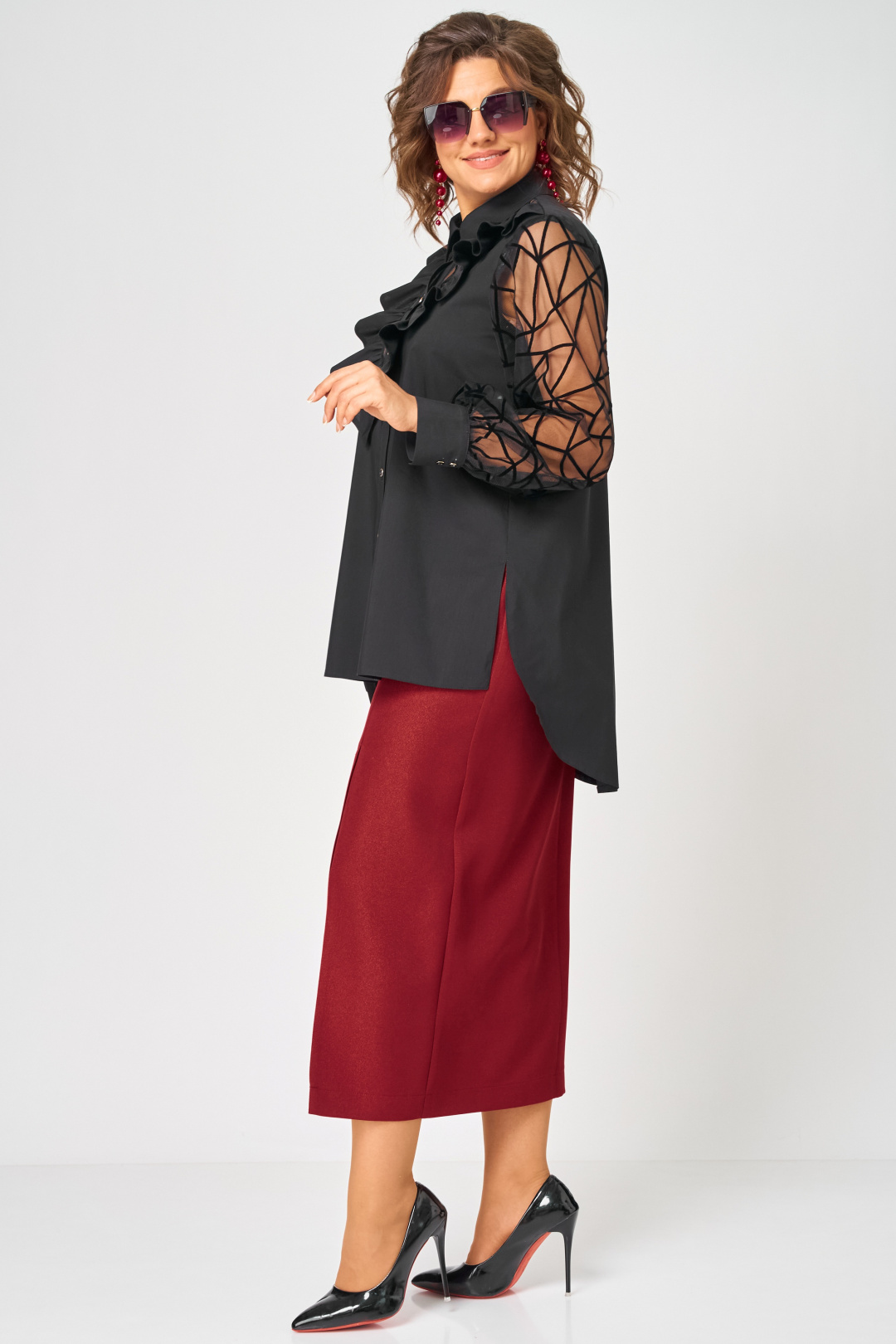 Блузка EVA GRANT 7174-1В черный - фото 4