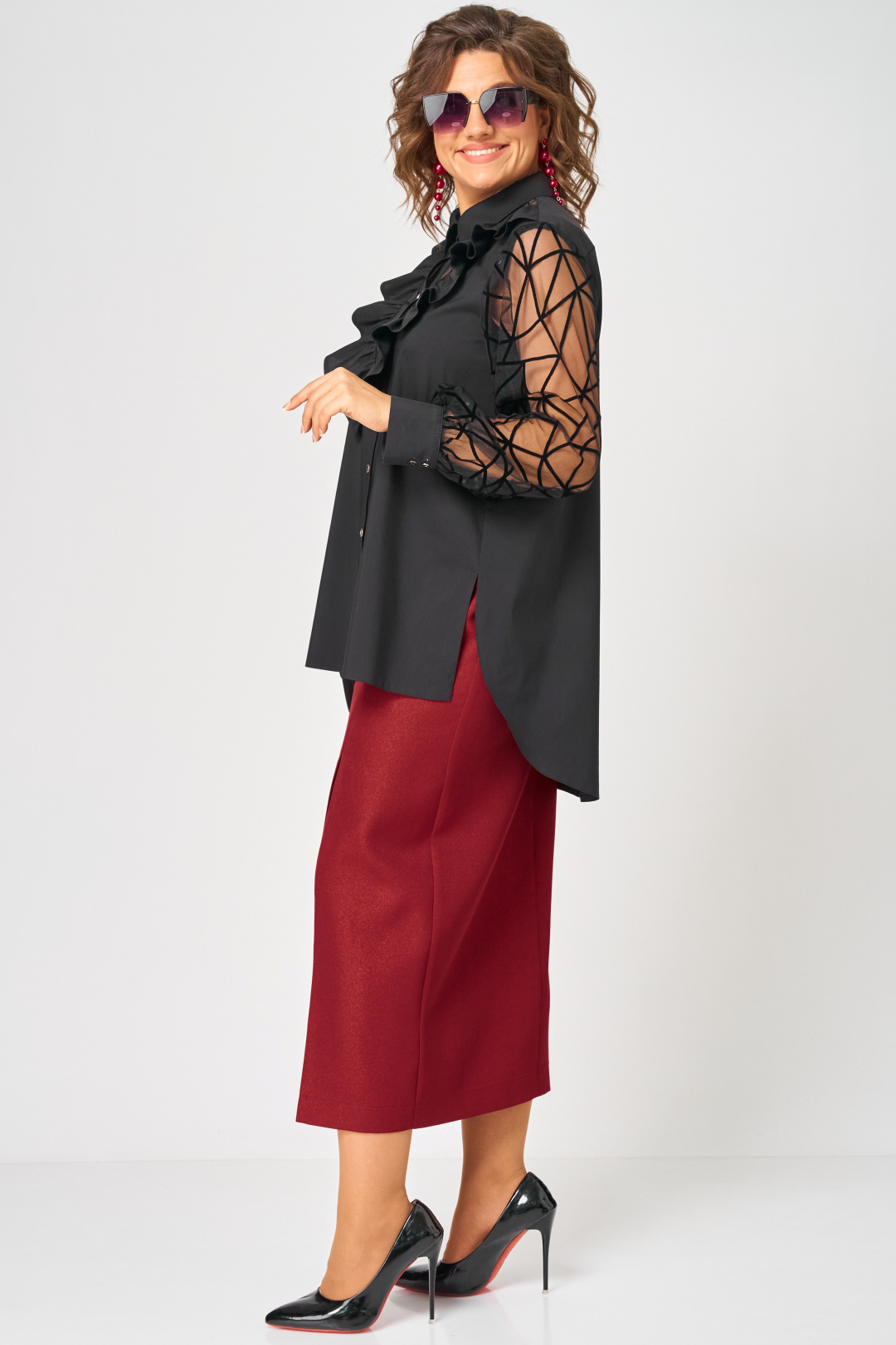 Блузка EVA GRANT 7174-1В черный - фото 5