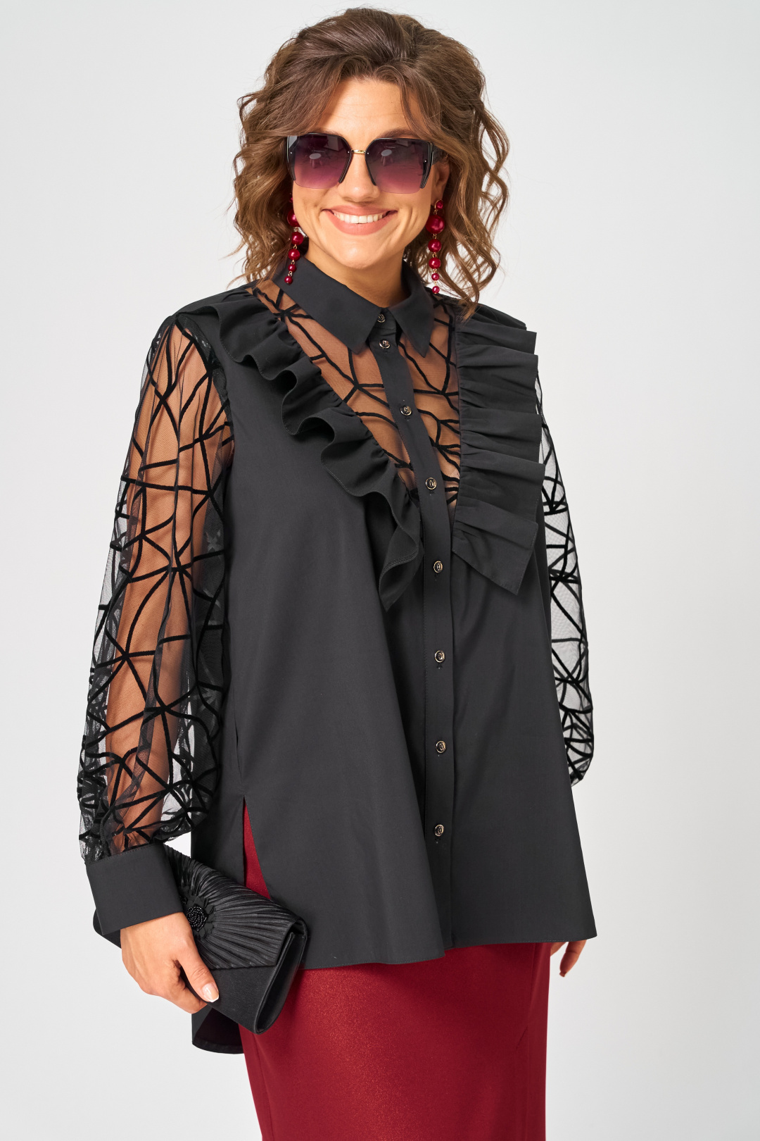 Блузка EVA GRANT 7174-1В черный - фото 6