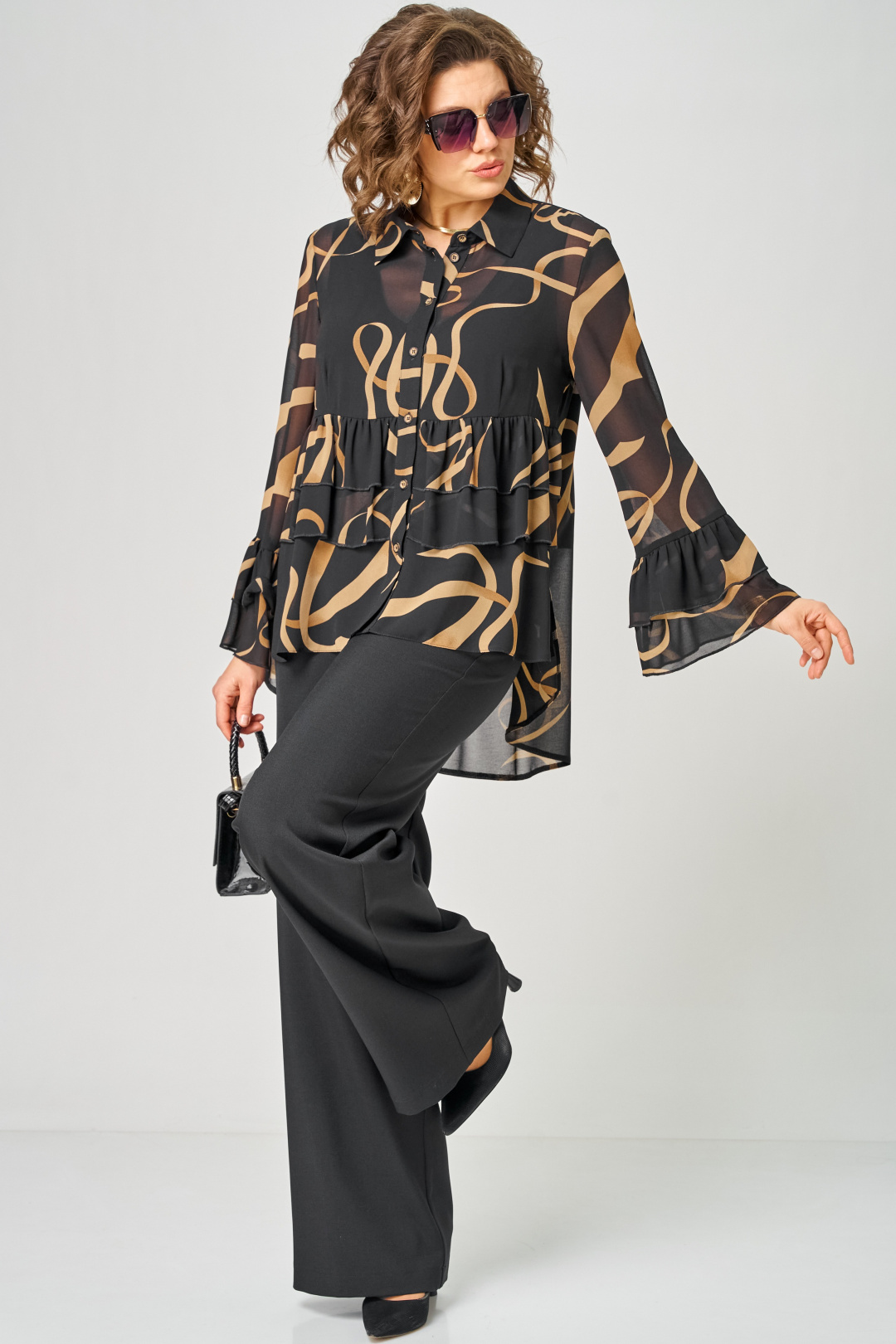 Блуза EVA GRANT 7221 принт ленты - фото 1