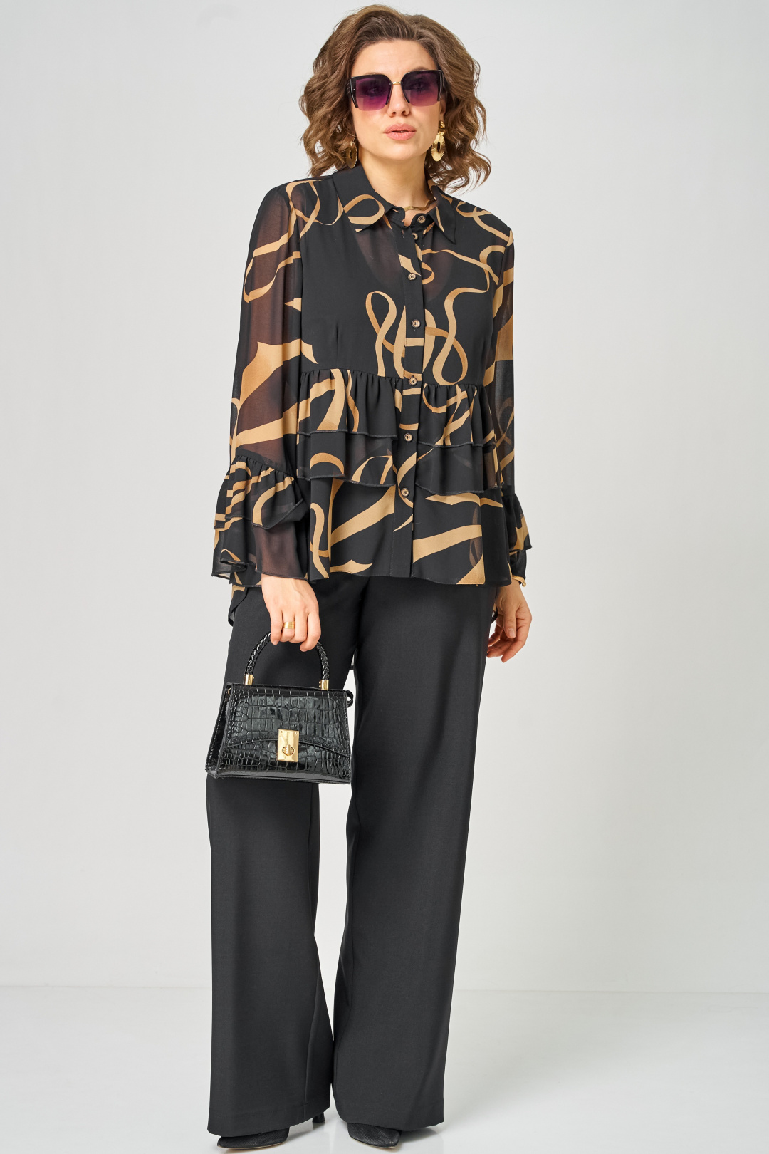 Блуза EVA GRANT 7221 принт ленты - фото 3