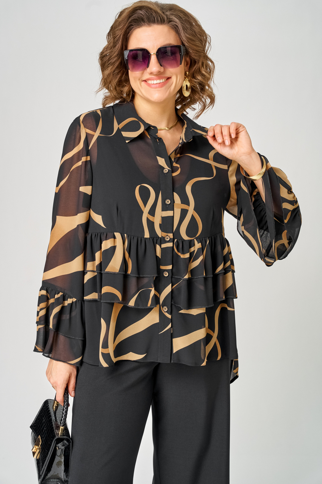 Блуза EVA GRANT 7221 принт ленты