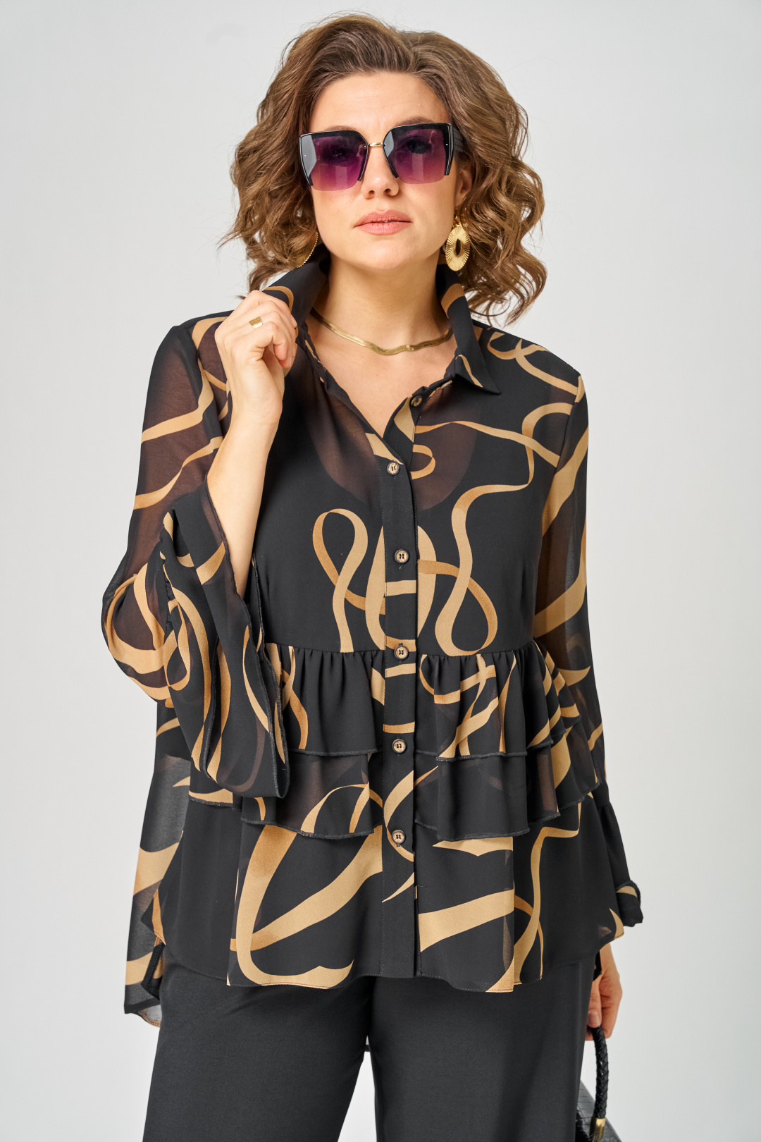 Блуза EVA GRANT 7221 принт ленты