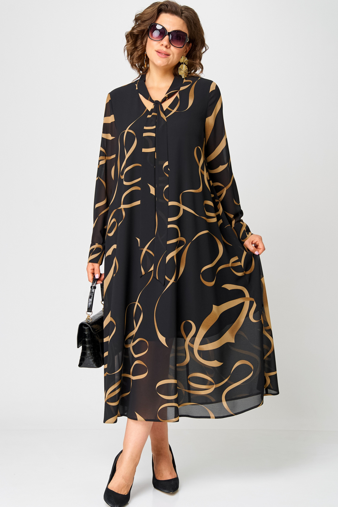 Платье EVA GRANT 7293 черный с принтом - фото 1
